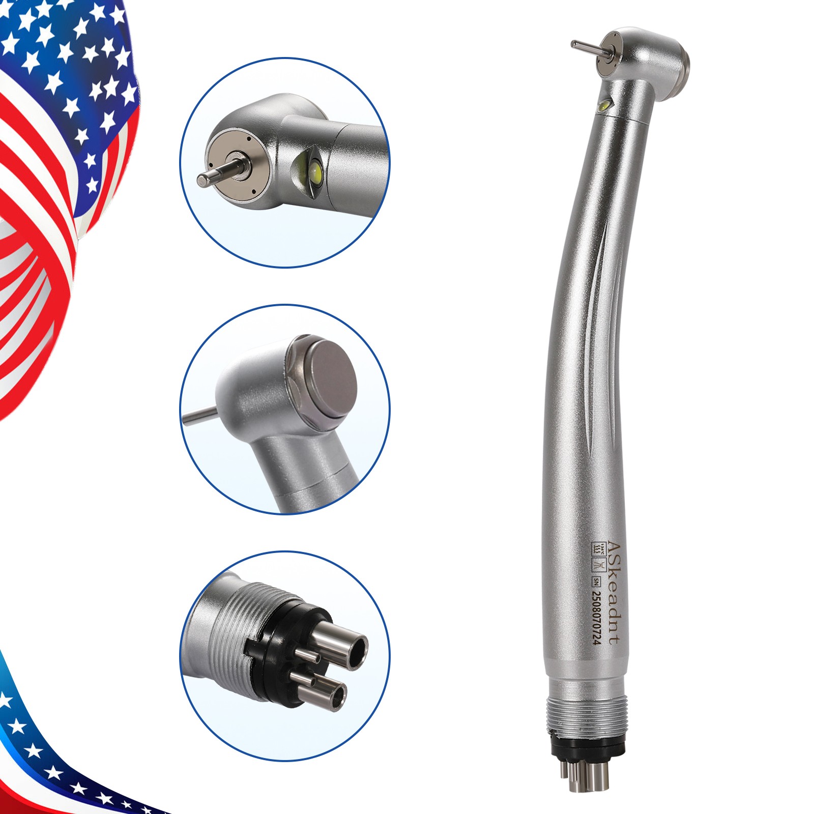 Dental LED E-generator Fiber Optic Push Button 4Holes Turbine Handpiece Y