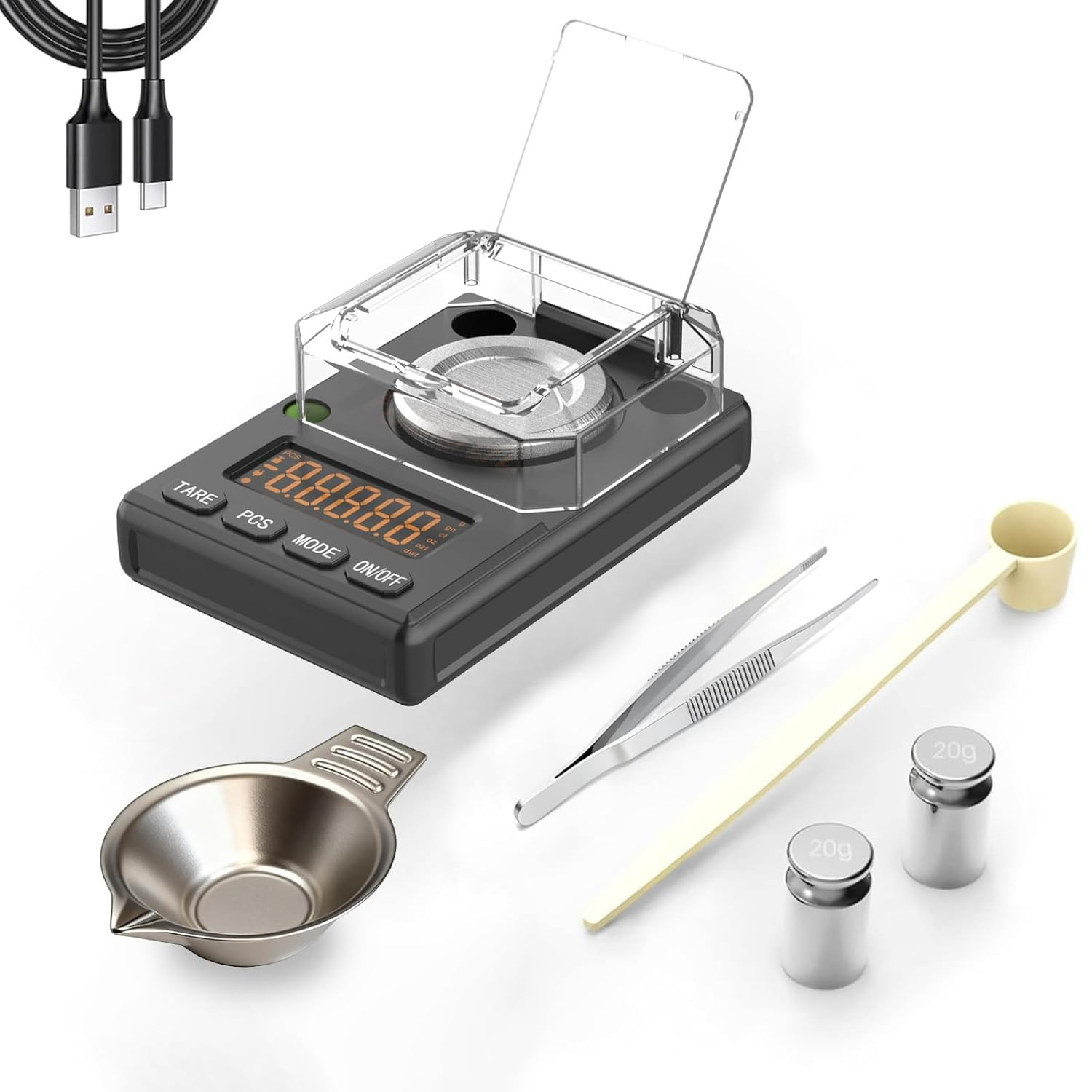 Milligram Scale 100g x 0.001g, MG Powder Scale with Selectable Auto Off, Built-i
