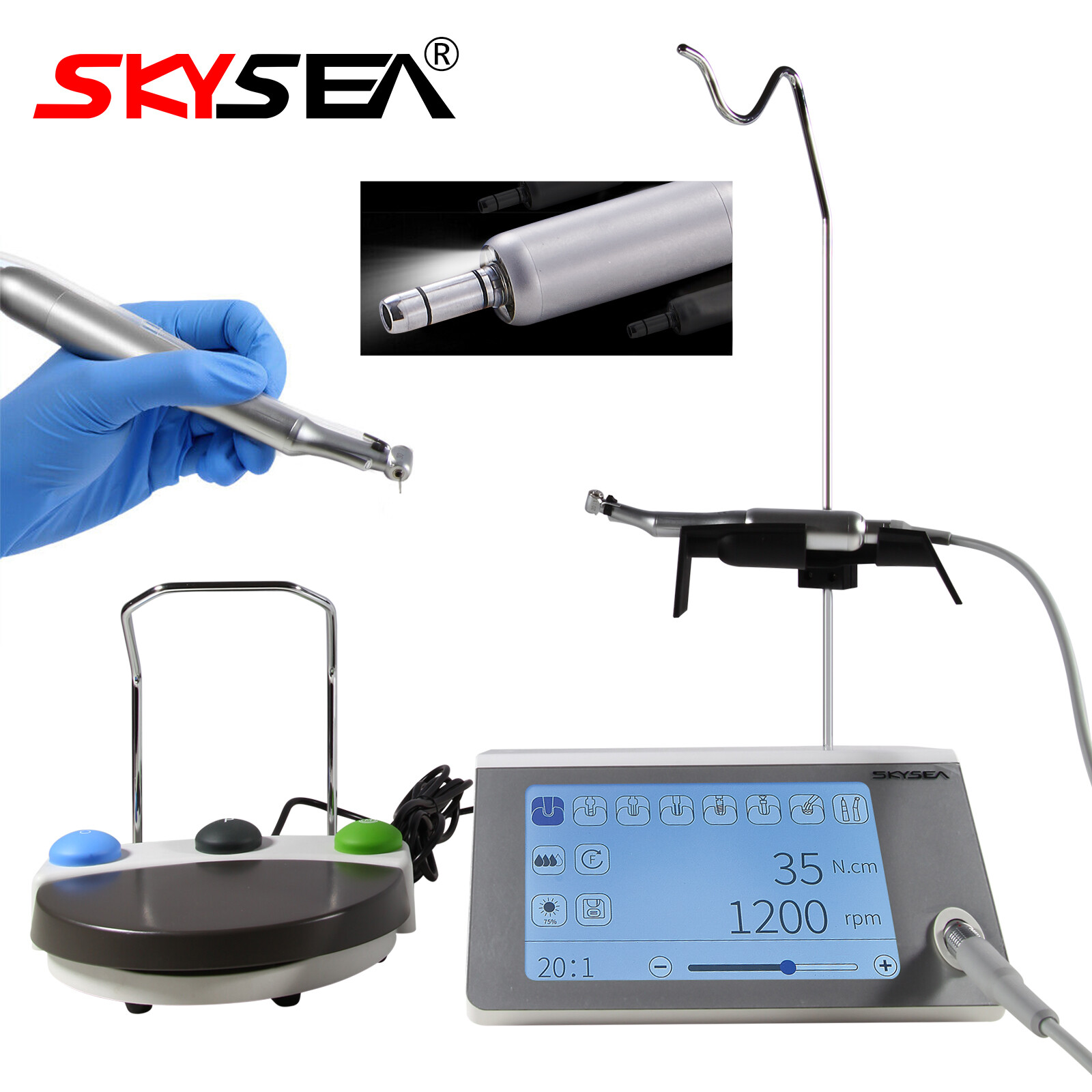 Dental LED Implant Motor Brushless Touch Screen +20:1 LED Contra Angle Handpiece
