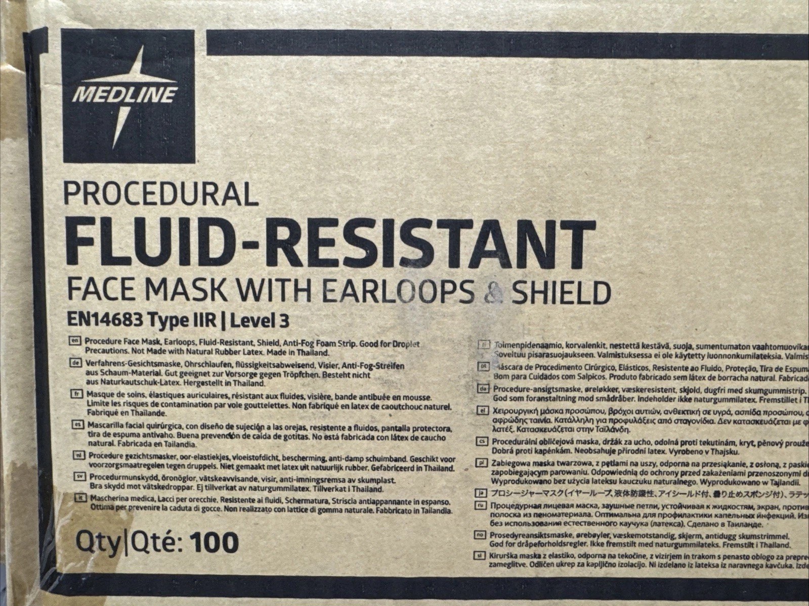 Medline Level 3 Fluid-Resistant Face Mask w/ Shield, EL REF NON27410EL, 100/Case