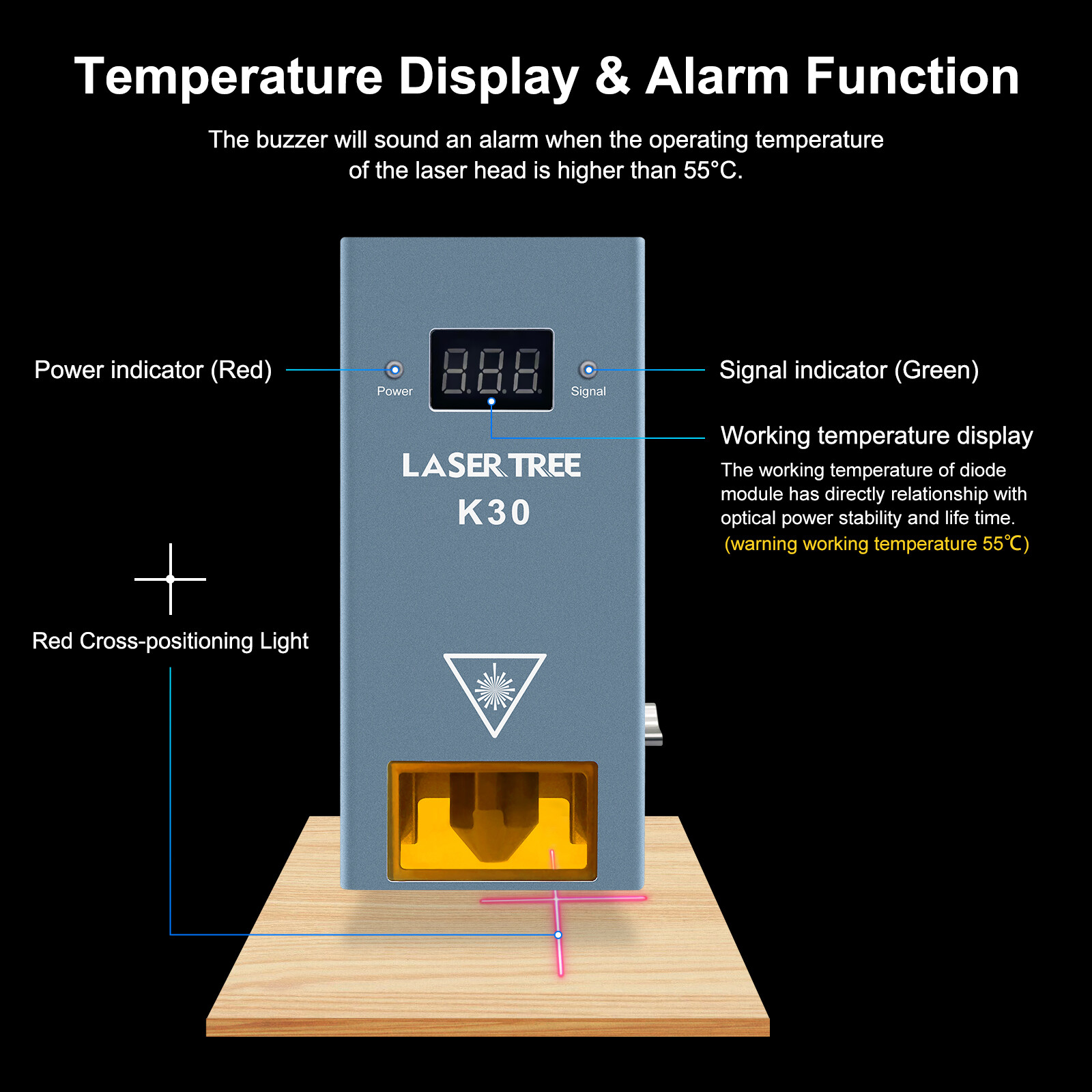 K30 30W+ Optical Power Laser Engraver Module with Air Assist for Wood and Metal