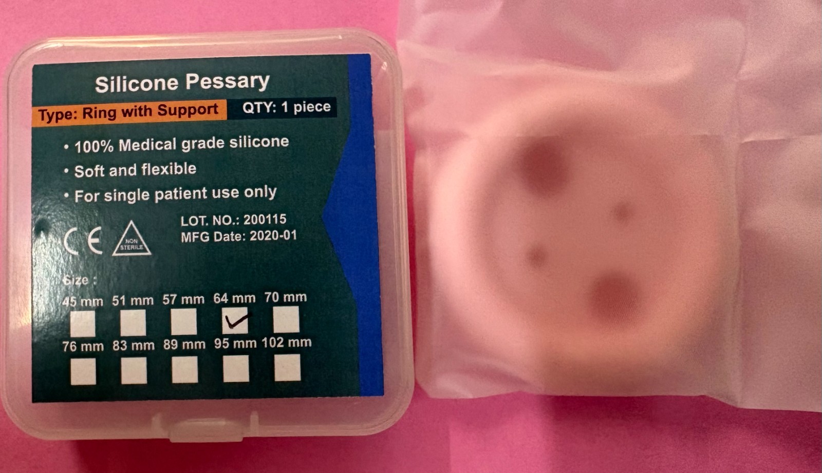 Silicone Ring Pessary with Support Gynecology Medical Grade Size 64mm
