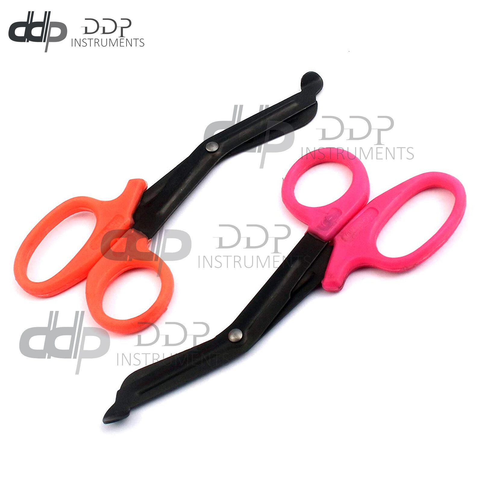 2 (Orange Pink) Fluoride Black Coated Trauma Paramedic EMT Shears Scissors 5.5″