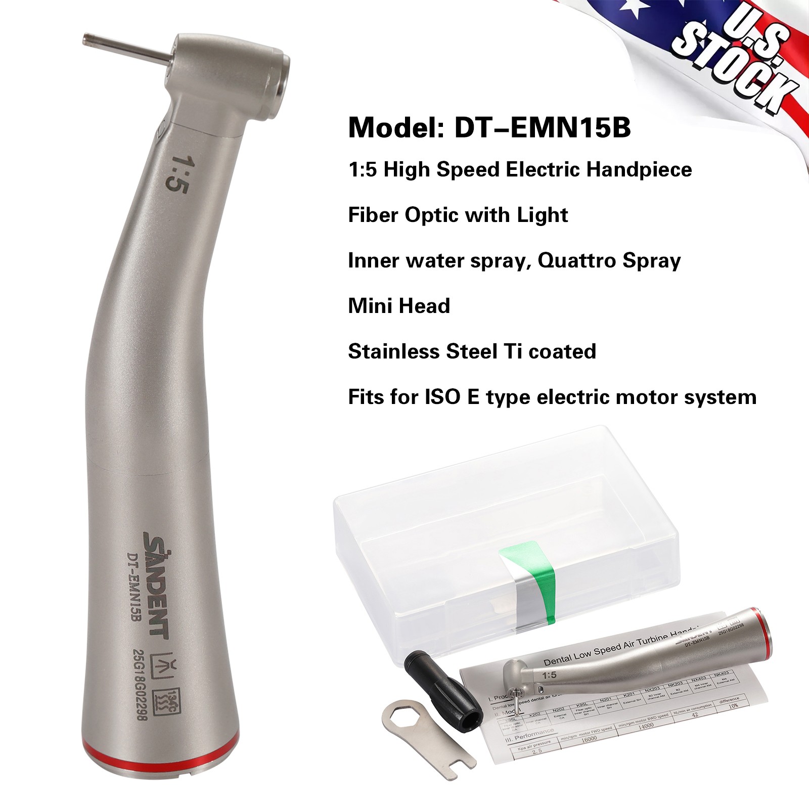 SANDENT Dental Mini Head 1:5 increasing Electric Handpiece Fiber Optic