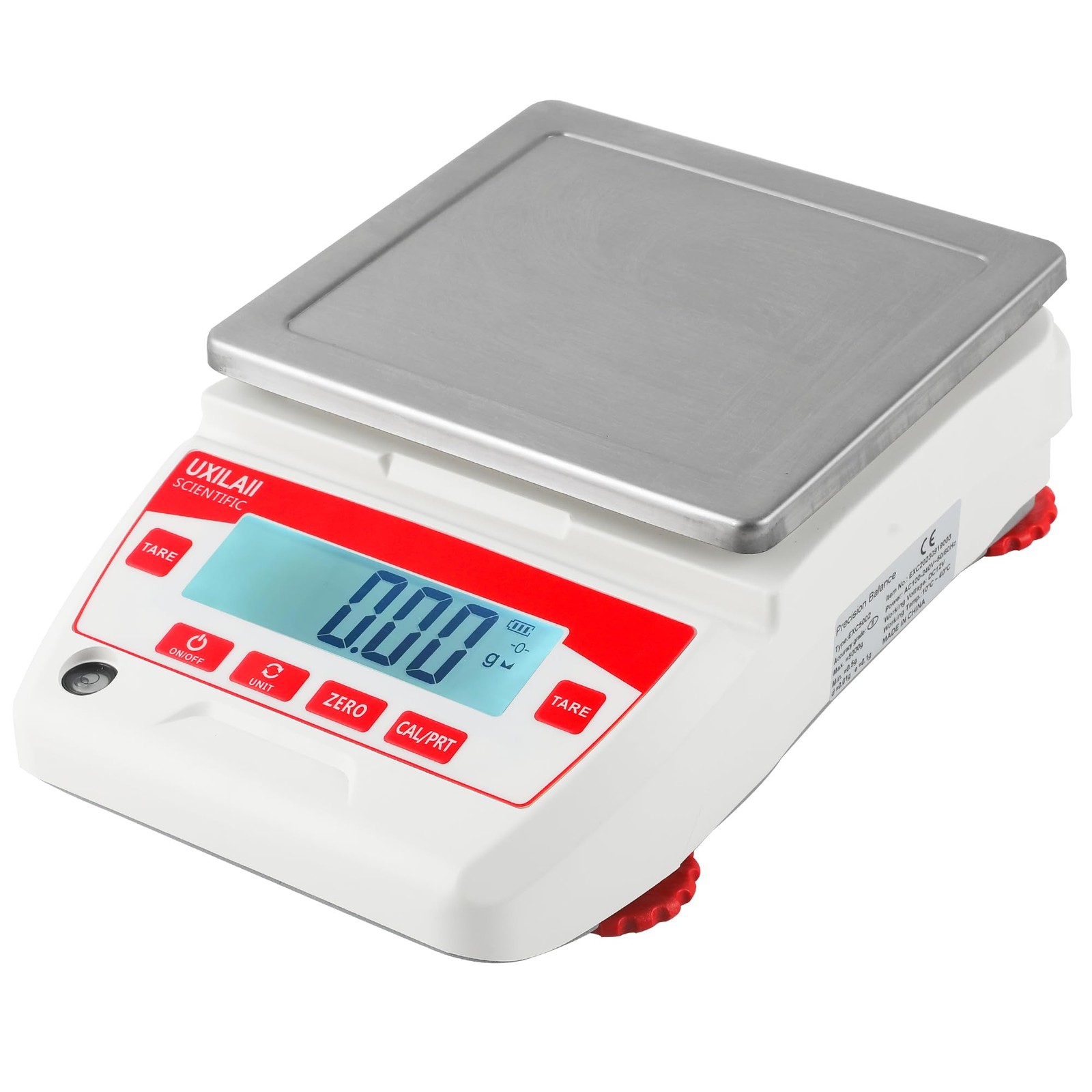 UXILAII SCIENTIFIC Lab Scale 5000g x 0.01g High 5000g0.01g, white and red