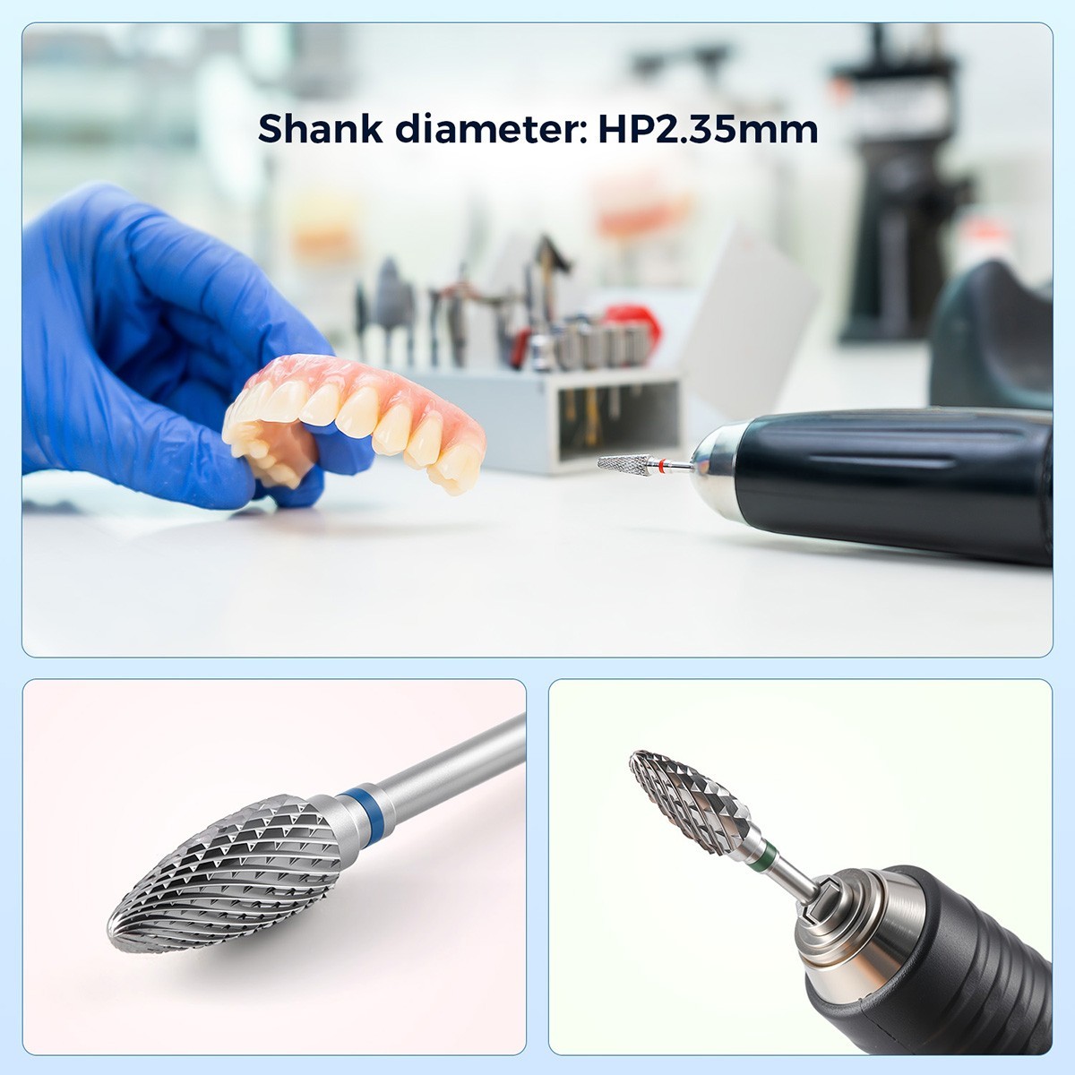 6Size Dental Lab Tungsten Carbide Cutters Bur HP 2.35mm Surgical Finishing Drill