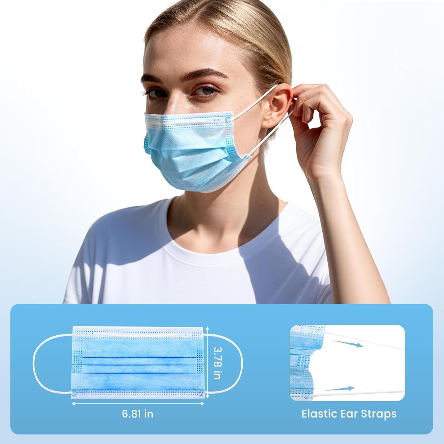 Adult Disposable Face Masks in Solid Blue, 100 Count for Daily Dust Protection