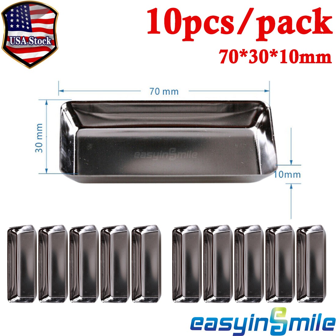 10Pc Dental Medical Instrument Tray Stainless Steel Surgical Tray Dish Tool 7*3c