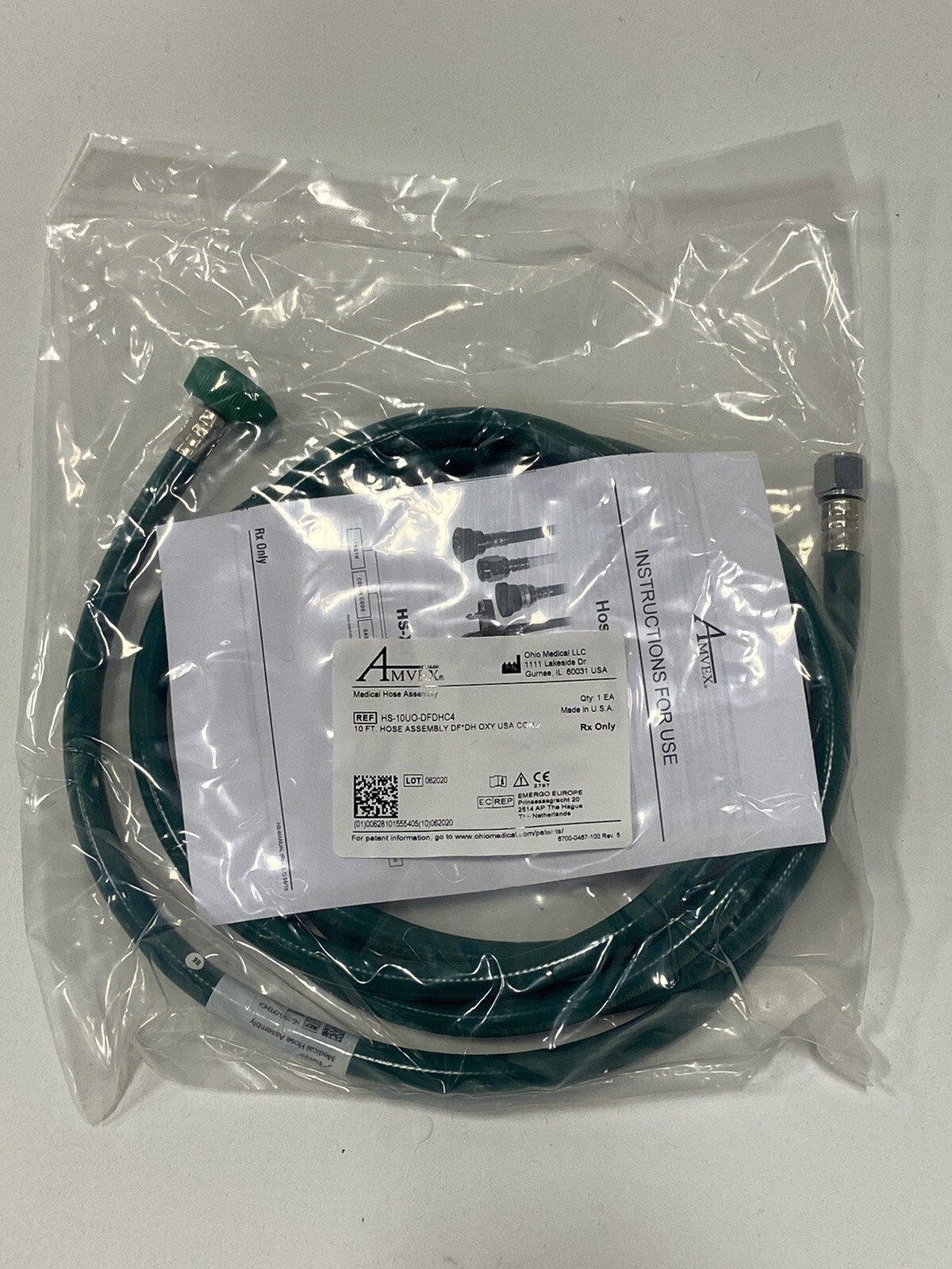 Ohio Medical HS-10UO-DFDHC4 10ft Hose DISS DF DH OXY Oxygen Hose Qty Avail!!