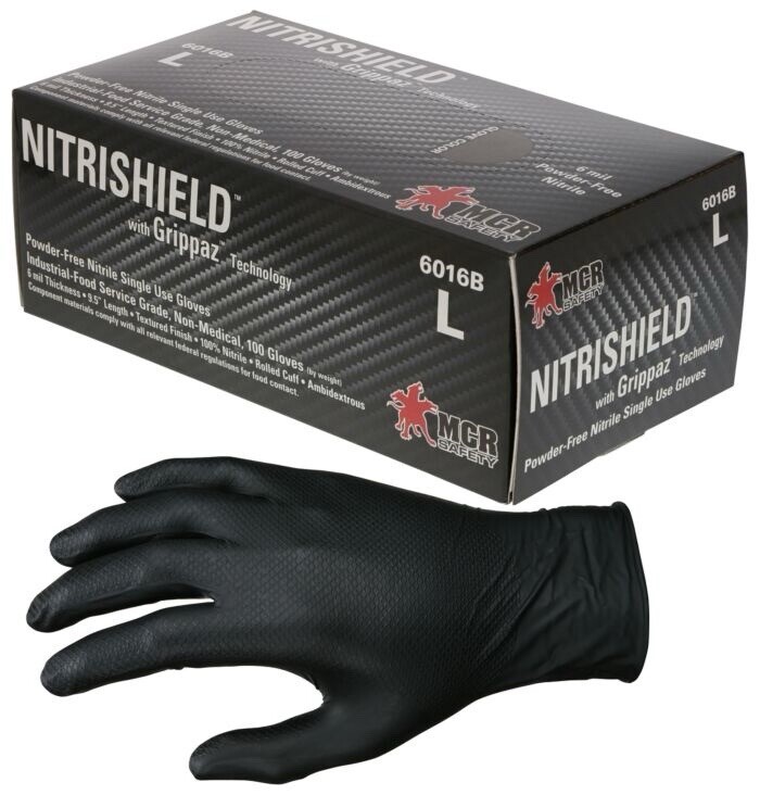 MCR Saftey 6 Mil Nitrile Disposable Gloves 6016BL 100PK W/ Full Texture Grip