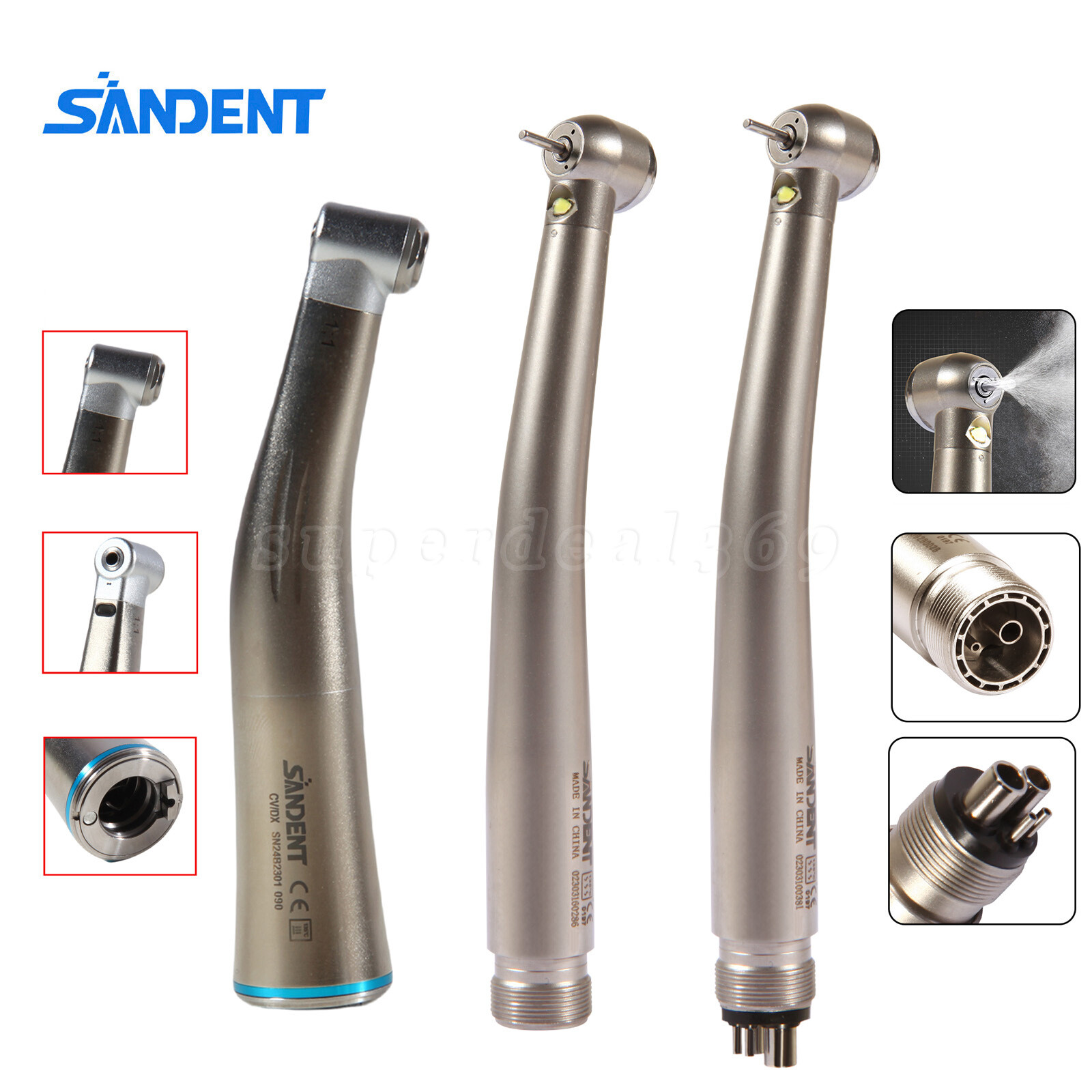 SANDENT Dental E-generator LED High Speed Handpiece / 1:1 LED Contra Angle Low