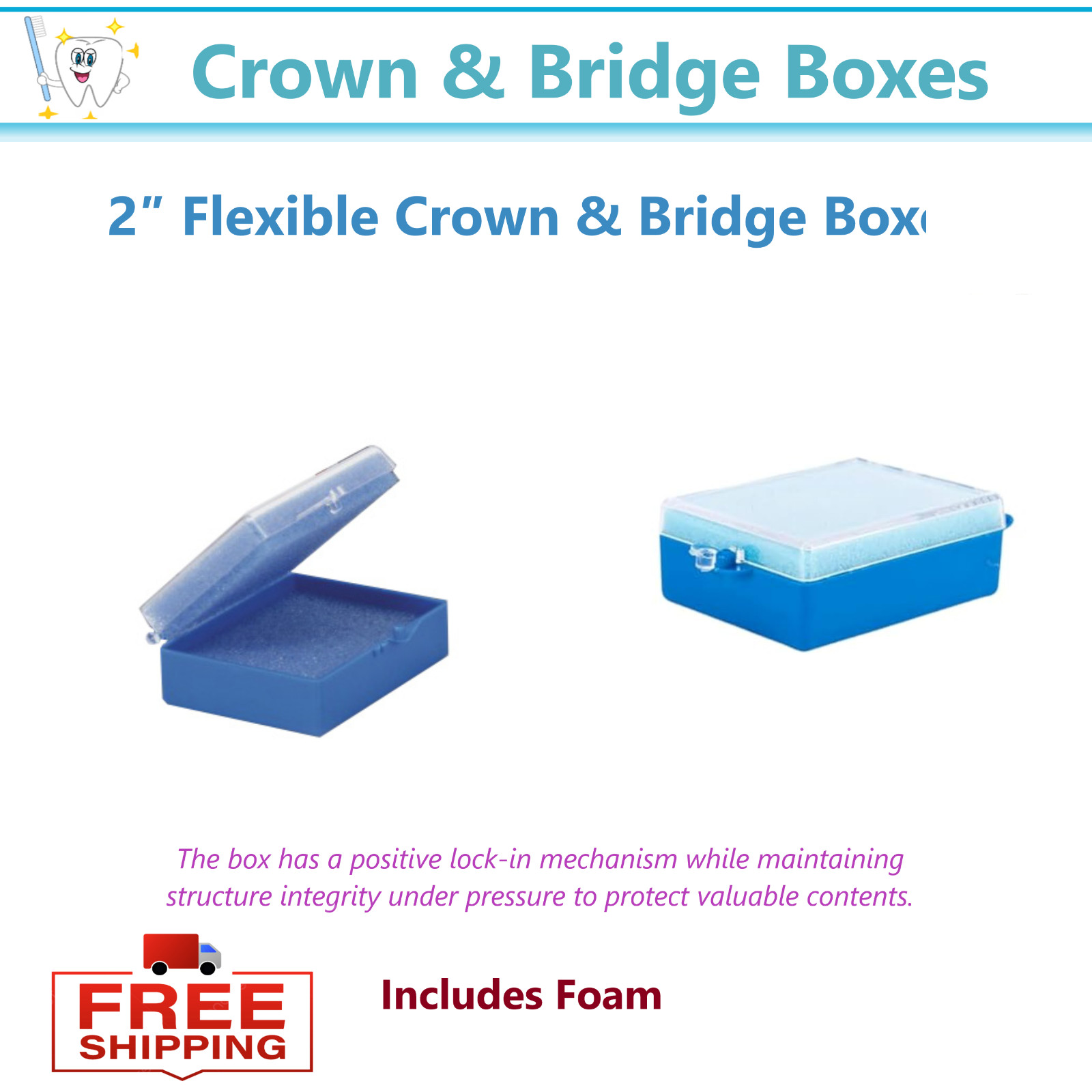 Dental 2″ Flexible Crown & Bridge Boxes Laboratory Shipping Crown Storage Box