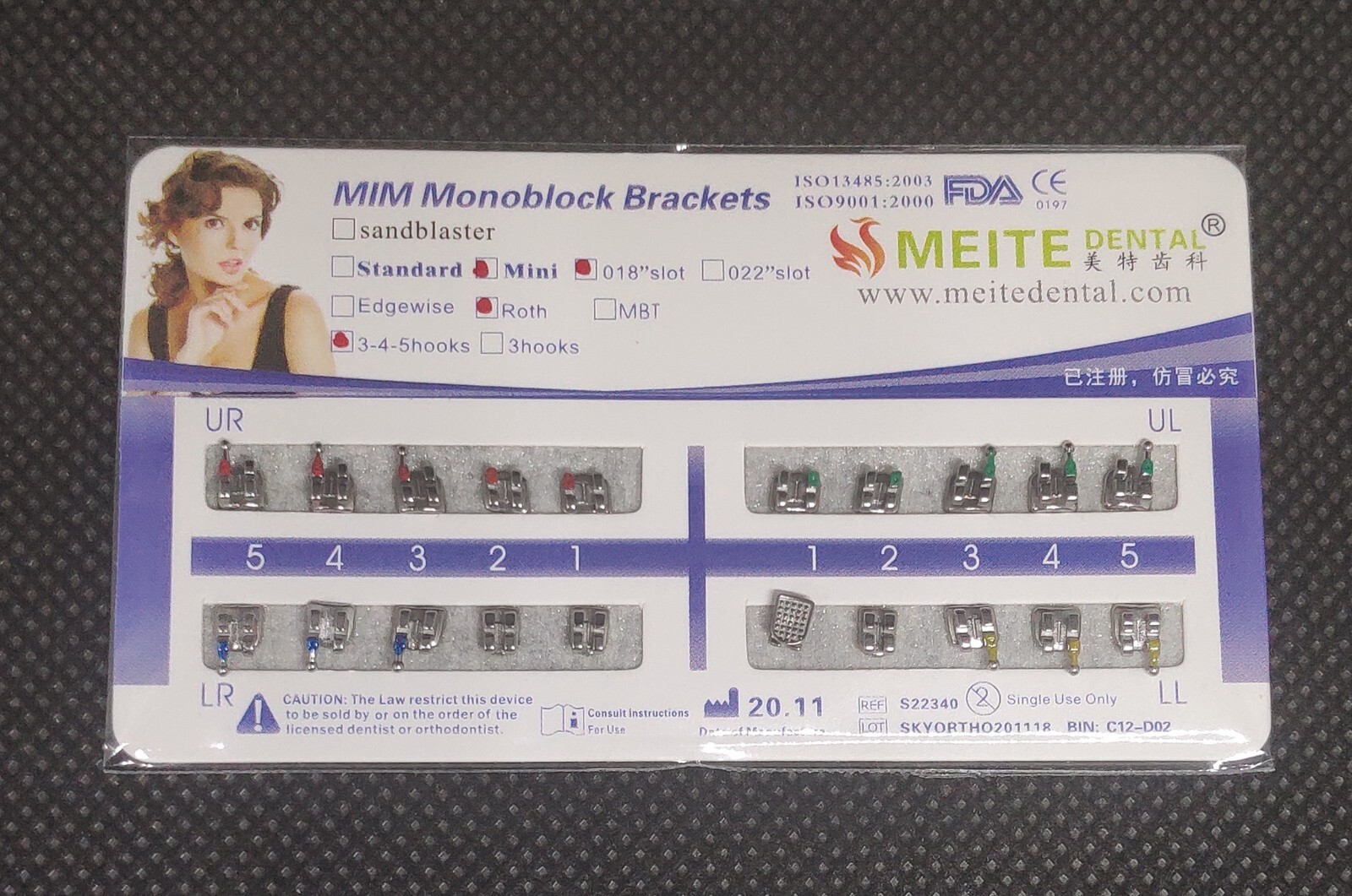 10Sets Dental Ortho Metal Brackets Mini Roth/MBT 022/018 345 hooks Mesh Base