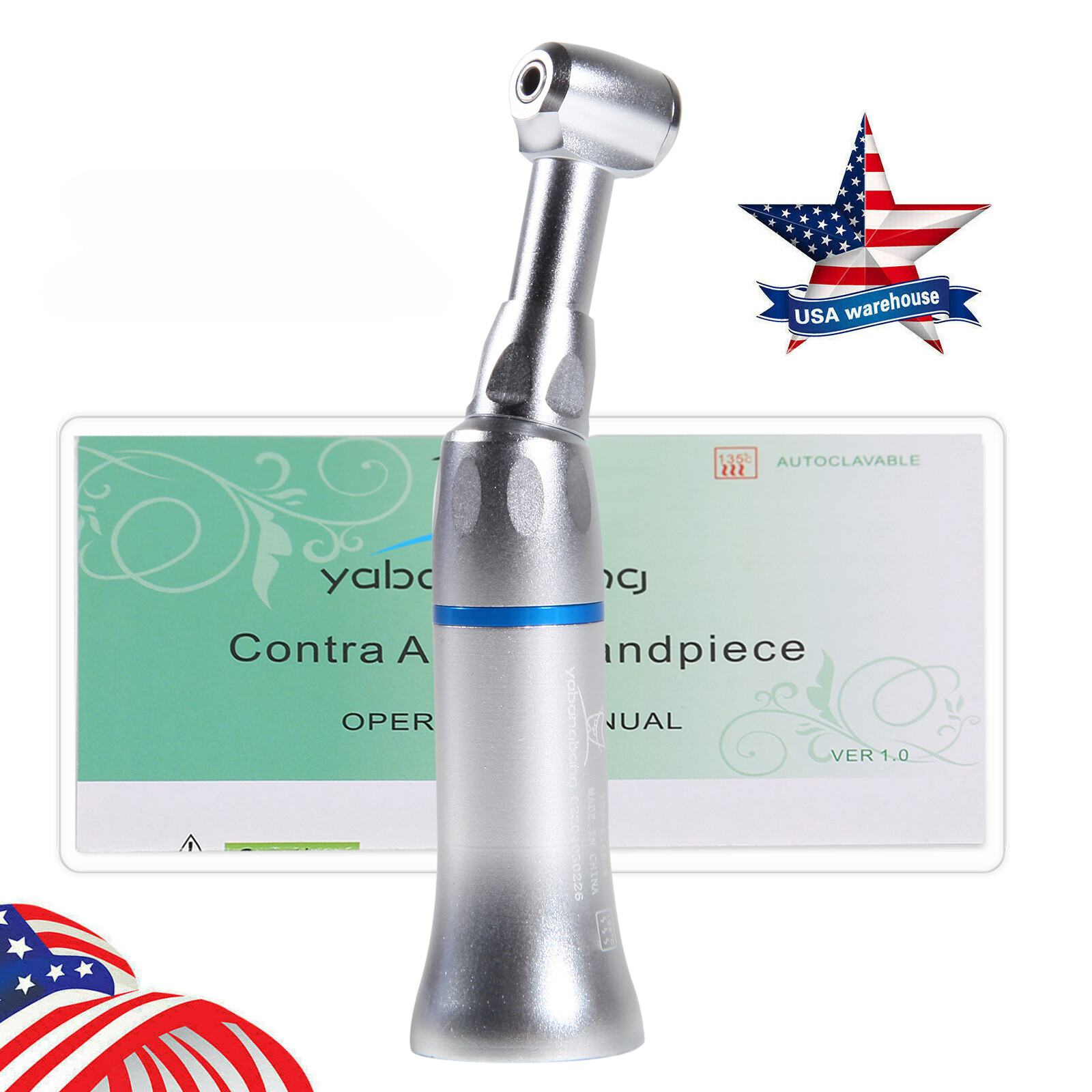 1-5*USA Dental Low Speed Handpiece Contra Angle Push 1:1 /4Hole Air Motor YAD fx