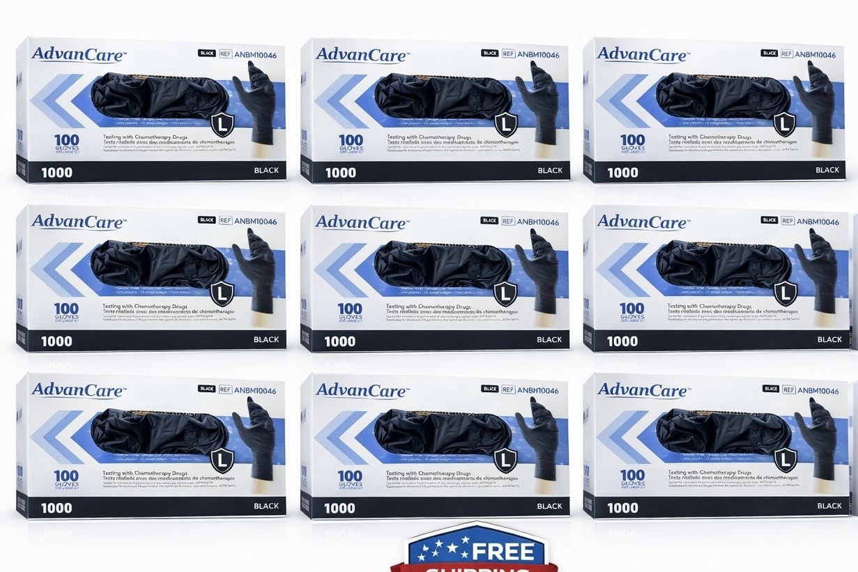 Black Nitrile Exam Gloves Large (L) Powder Free Chemo Tested 1,000 Gloves