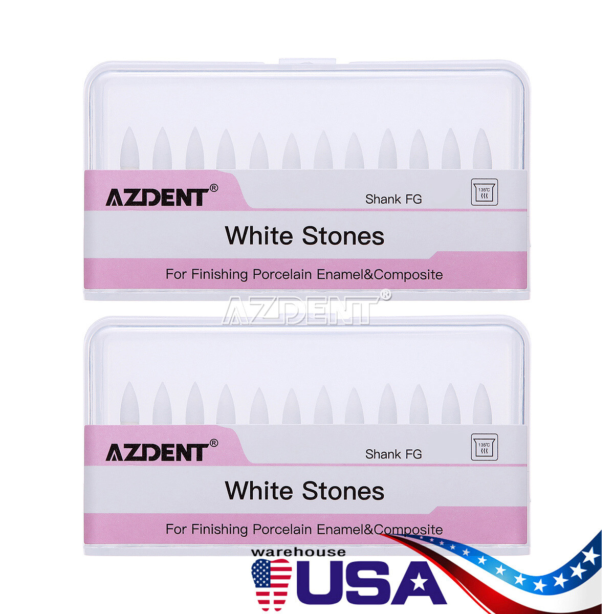 AZDENT Dental White Stone Polishing Burs Flame Mounted FG Abrasion Point Burs