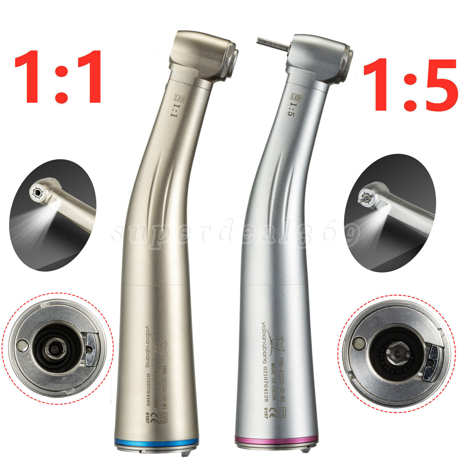 NSK Style Dental 1:1 1:5 LED Fiber Optic Handpiece Internal Spray Contra Angle