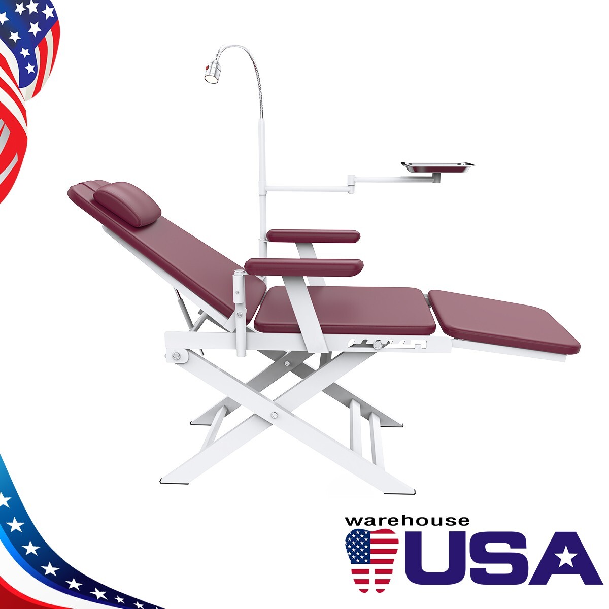 Mobile Dental Portable Folding Chair with Rechargeable Oral LED Light Tray