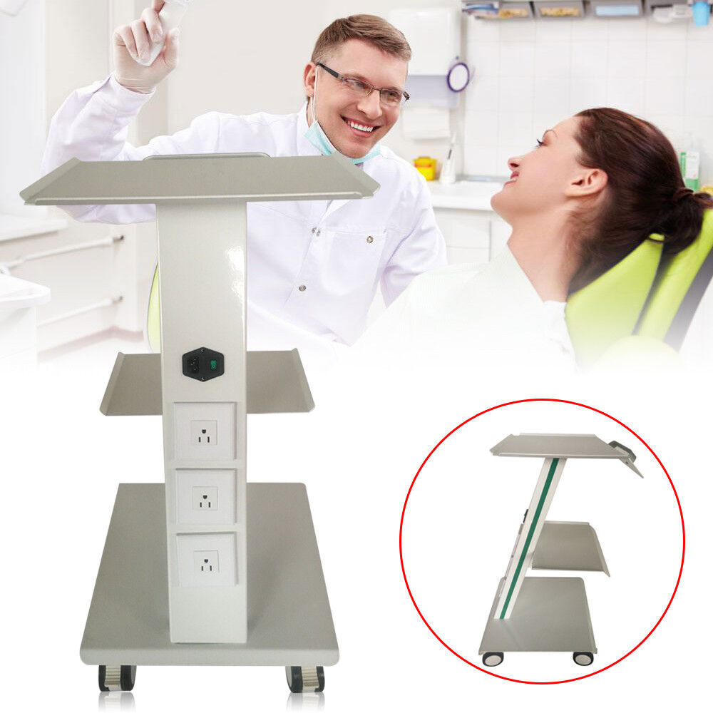 Mobile Dental Trolley Medical Tool Cart Three Layers w/ Foot Brake Trolley Cart