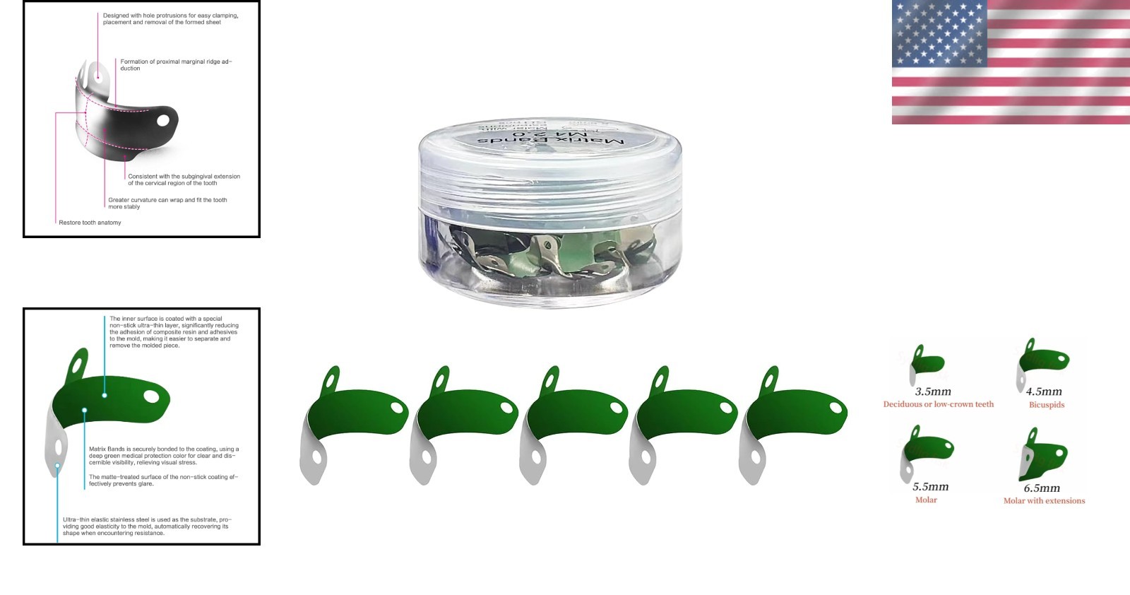 50 Pack M4 Dental Matrix Bands – Durable Non-Stick Metal Bands in Multiple Sizes