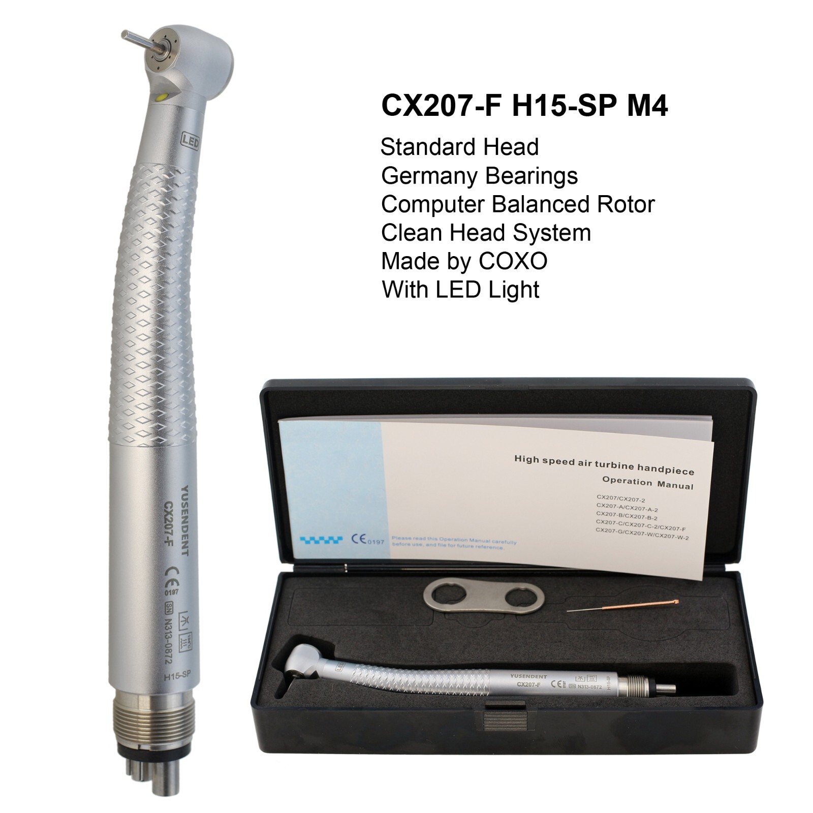 COXO Dental Handpiece 4 Hole LED High Speed Turbine Self Power CX207-F Midwest