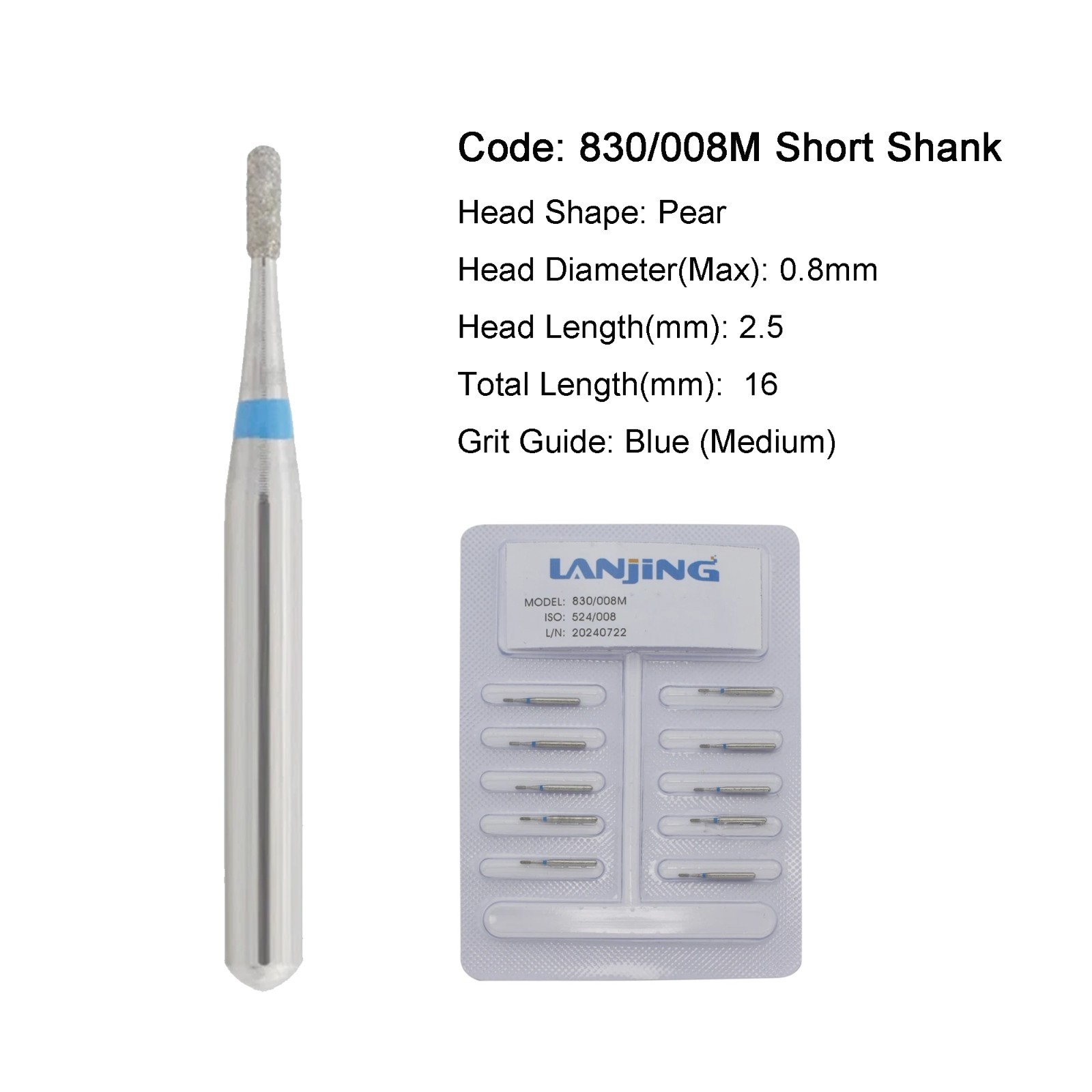 Dental Diamond Burs FG Pear Barrel Friction Grip Medium Coarse High Speed 330