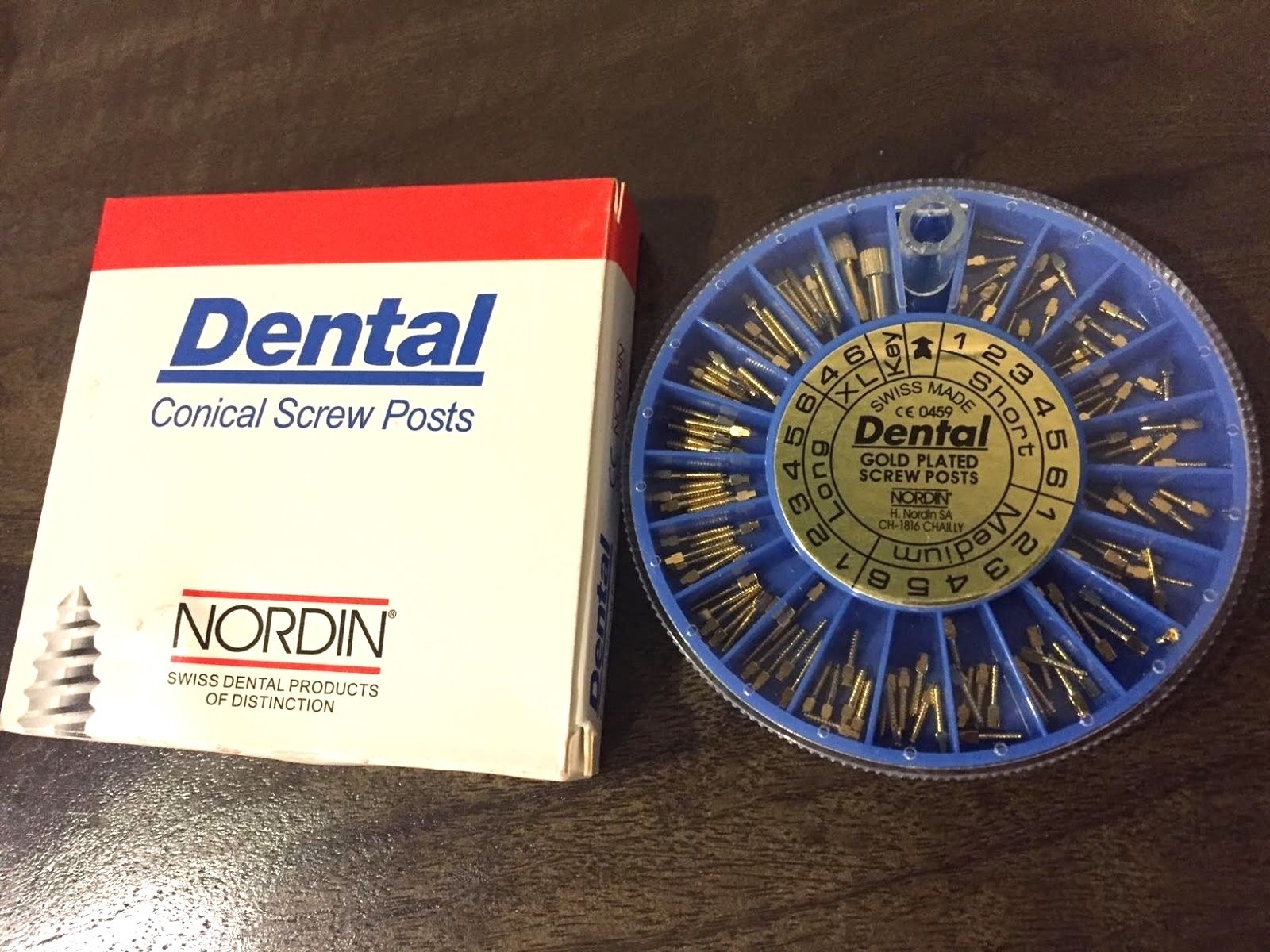NORDIN Dental Screw Post Authentic Complete Kit Gold 240 Posts 4 Key Wrench Tool