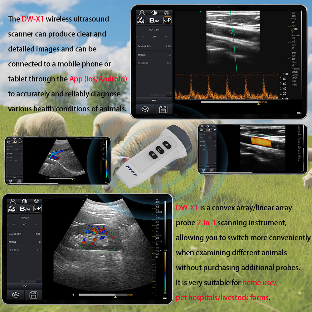 Wireless Color Doppler Ultrasound Machine 3.2MHZ and 7.5MHZ For Cat, Pig, Sheep