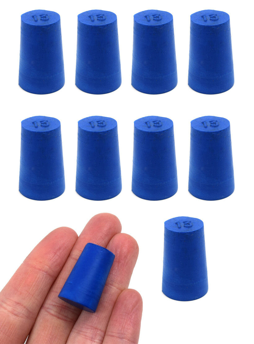 Neoprene Stopper Solid – Blue, 13mm Bottom, 16mm Top, 24mm Length – 10 Pack