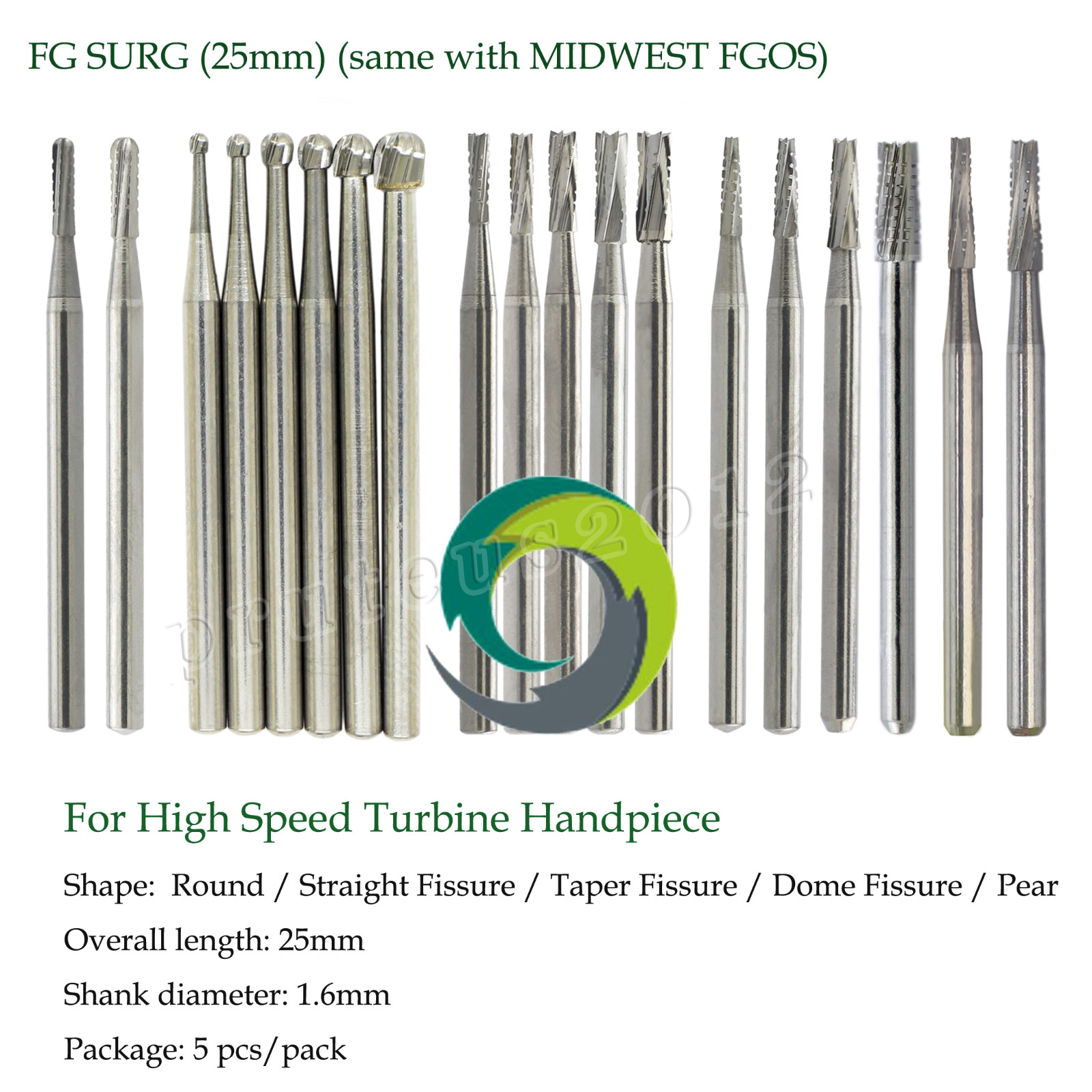 Dental Surgical Burs High Speed FG 25mm Carbide Friction Grip Round 2 4 557