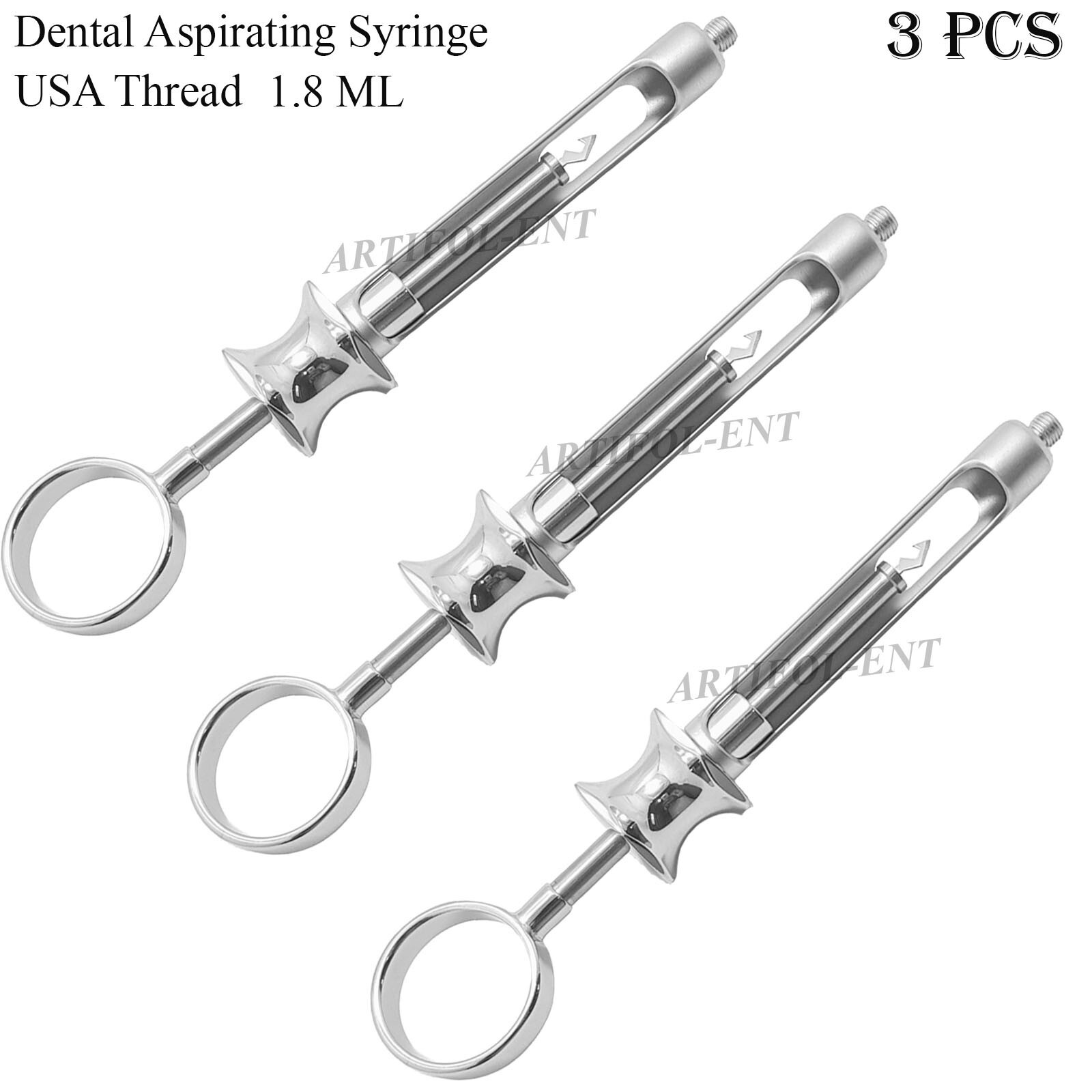 Dental Aspirating Anesthetic Syringe 1.8 ML/CC Premium Grade Material 3 Pcs