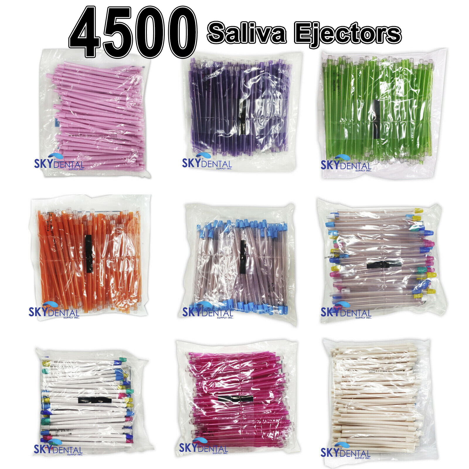 4500 (45 bags of 100) Saliva Ejectors Dental Suction Ejector Made in Italy