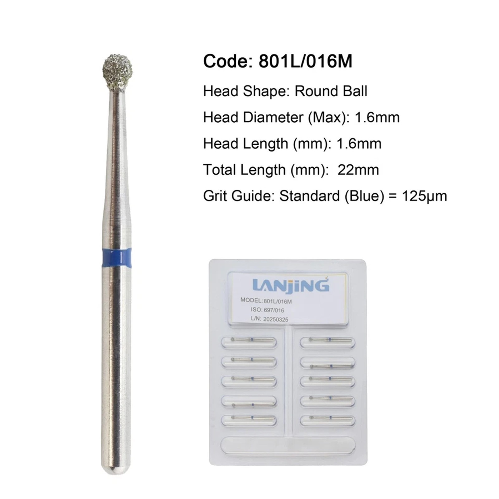 Dental Diamond Burs Round Surgical Long Ball Barrel FG High Speed 801 801L 811