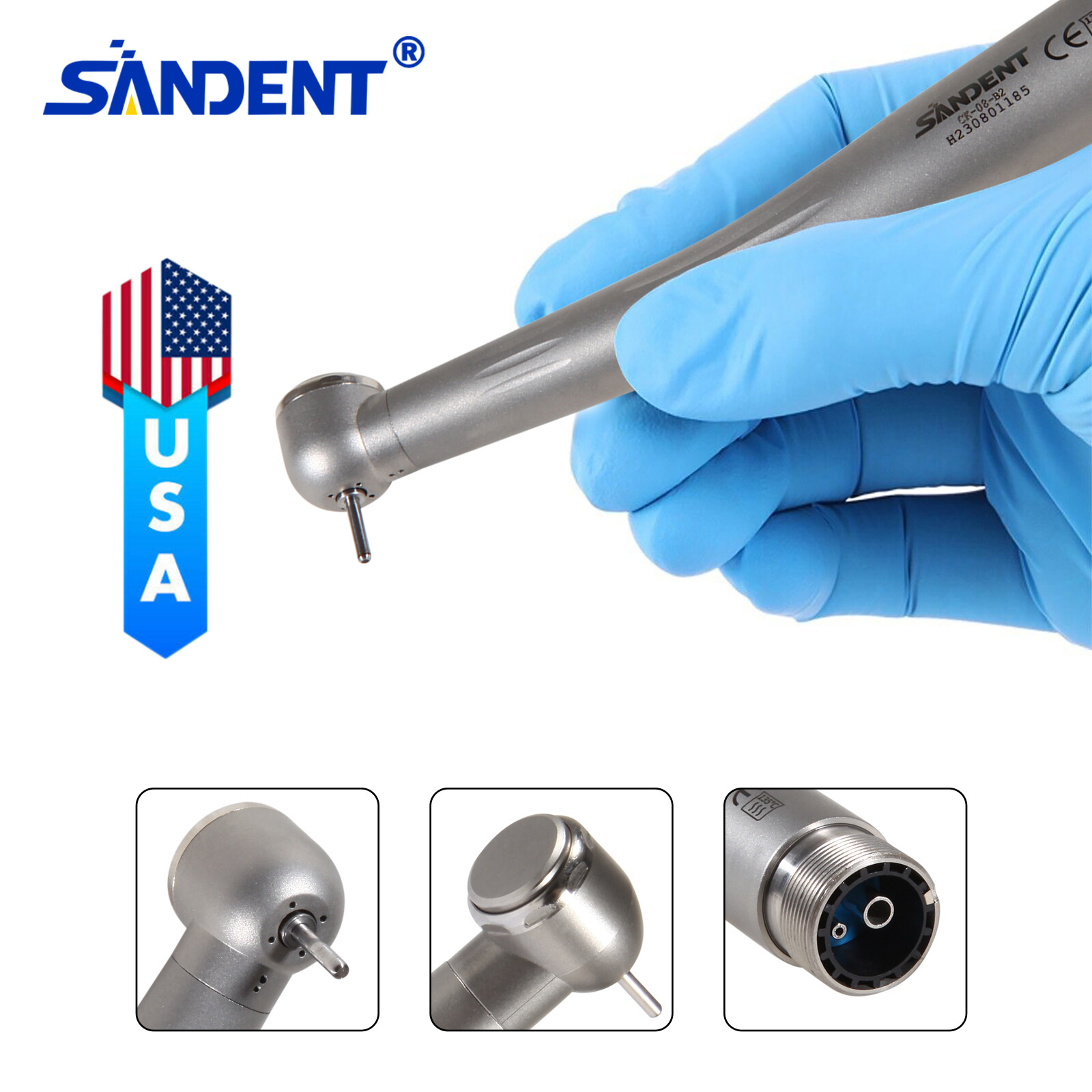 SANDENT Dental Standard Head High Speed Handpiece Push Button 2Hole Clean System