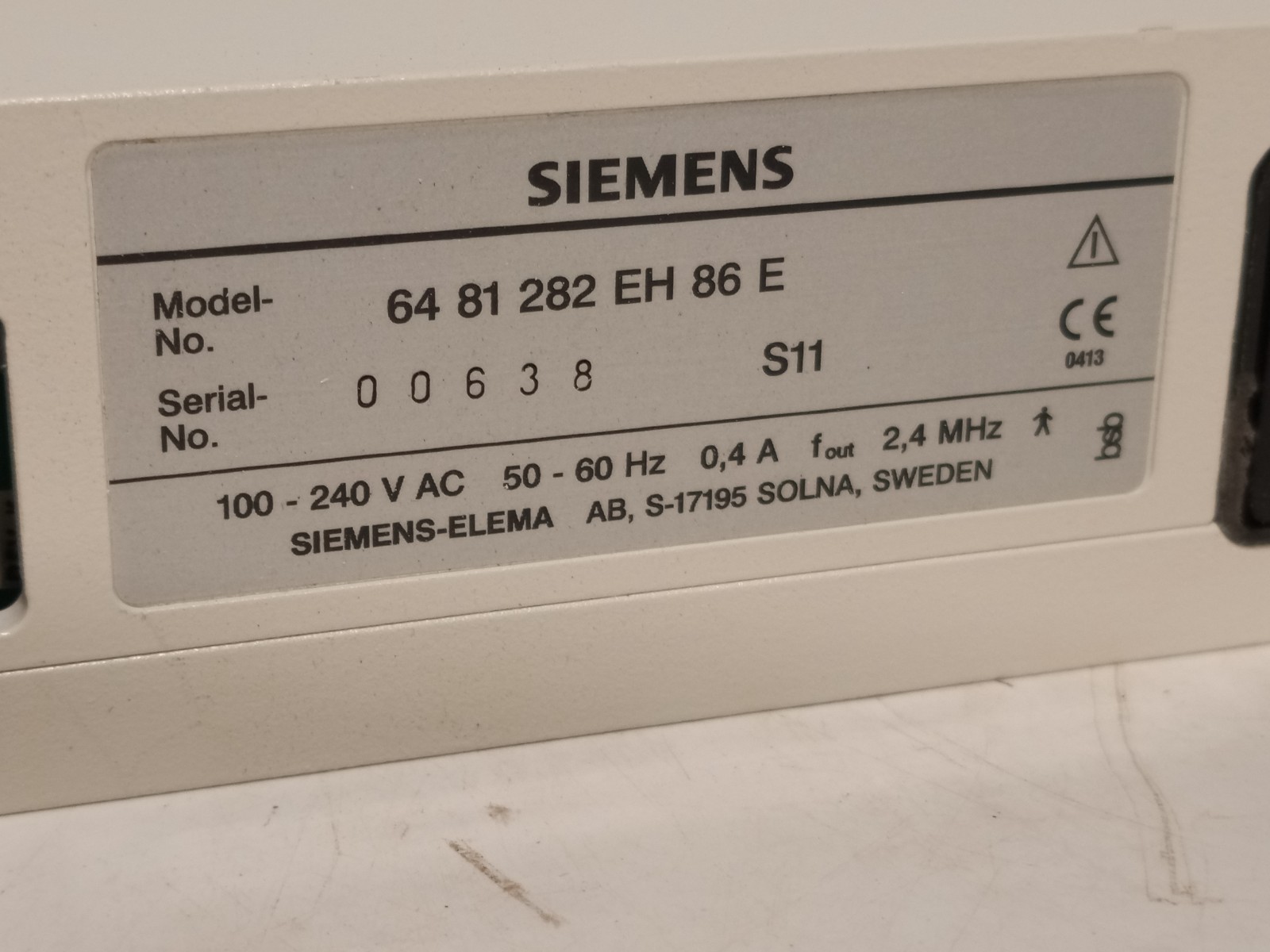 Siemens-Elema/Biegler Sun 145 64-81-282-EH-86-E Device, 100-240VAC, 50-60Hz