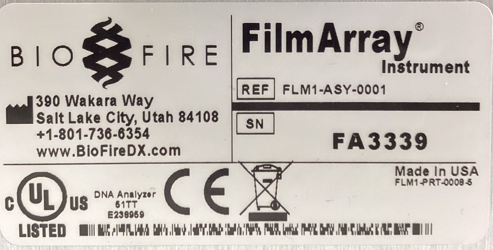 Biofire FilmArray DNA Analyzer PCR Rapid Molecular Fast Testing FLM1-ASY-0001
