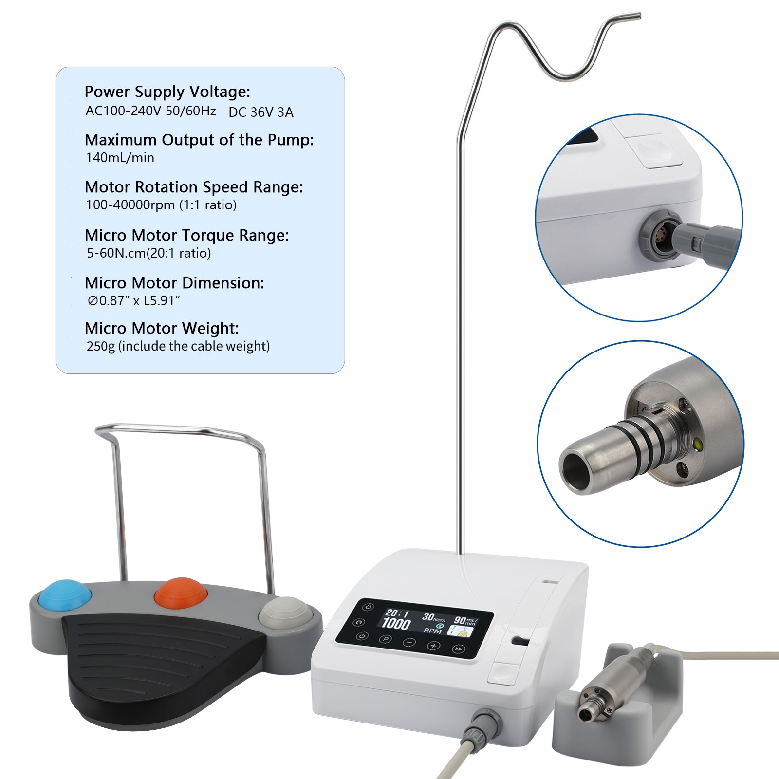 Dental Mini Implant Motor Surgical Brushless LED Electric Motor Surgery PLH‑VM3
