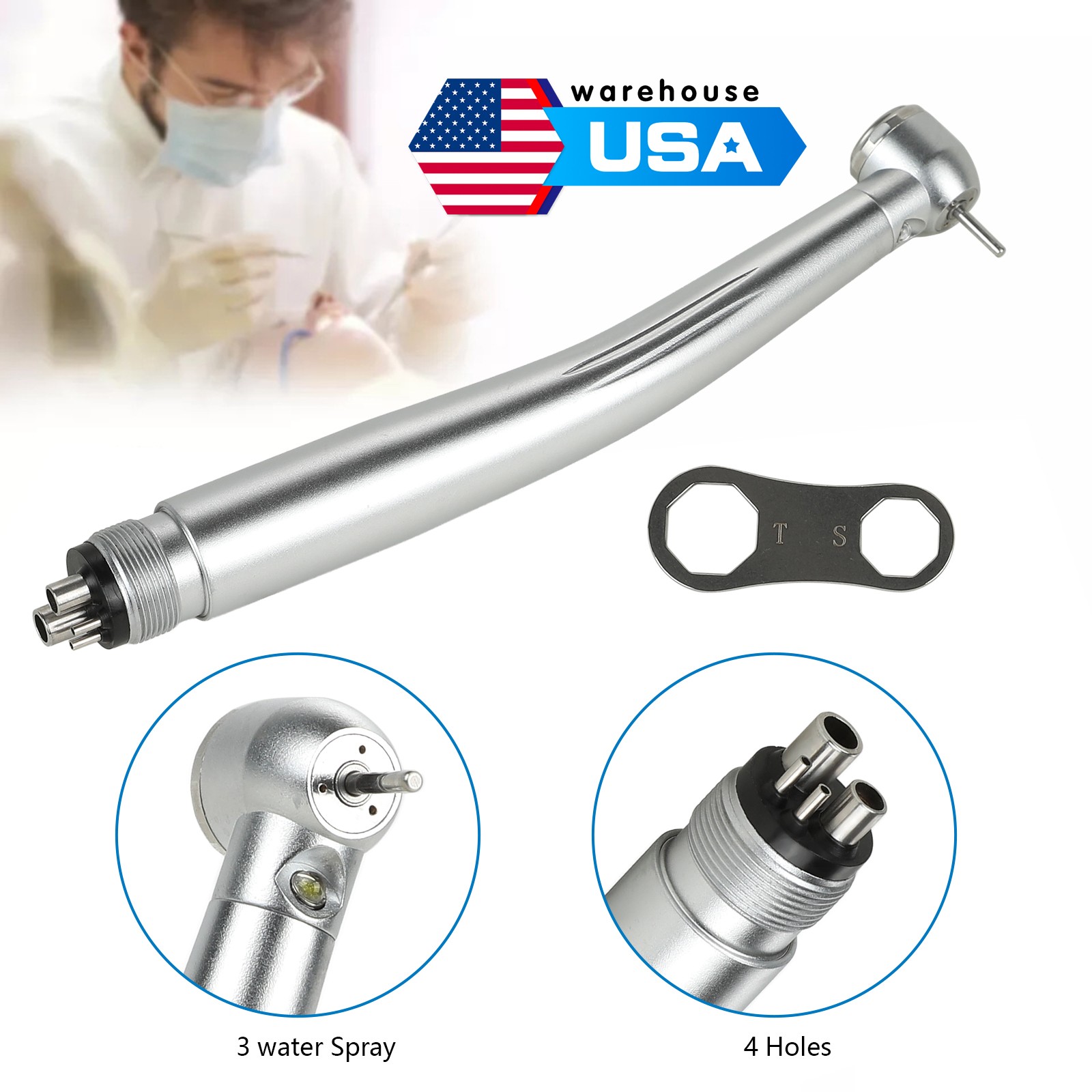 1-10 PCS Dental LED Fiber Optic Turbine High Speed Handpiece Push Button 2/4Hole