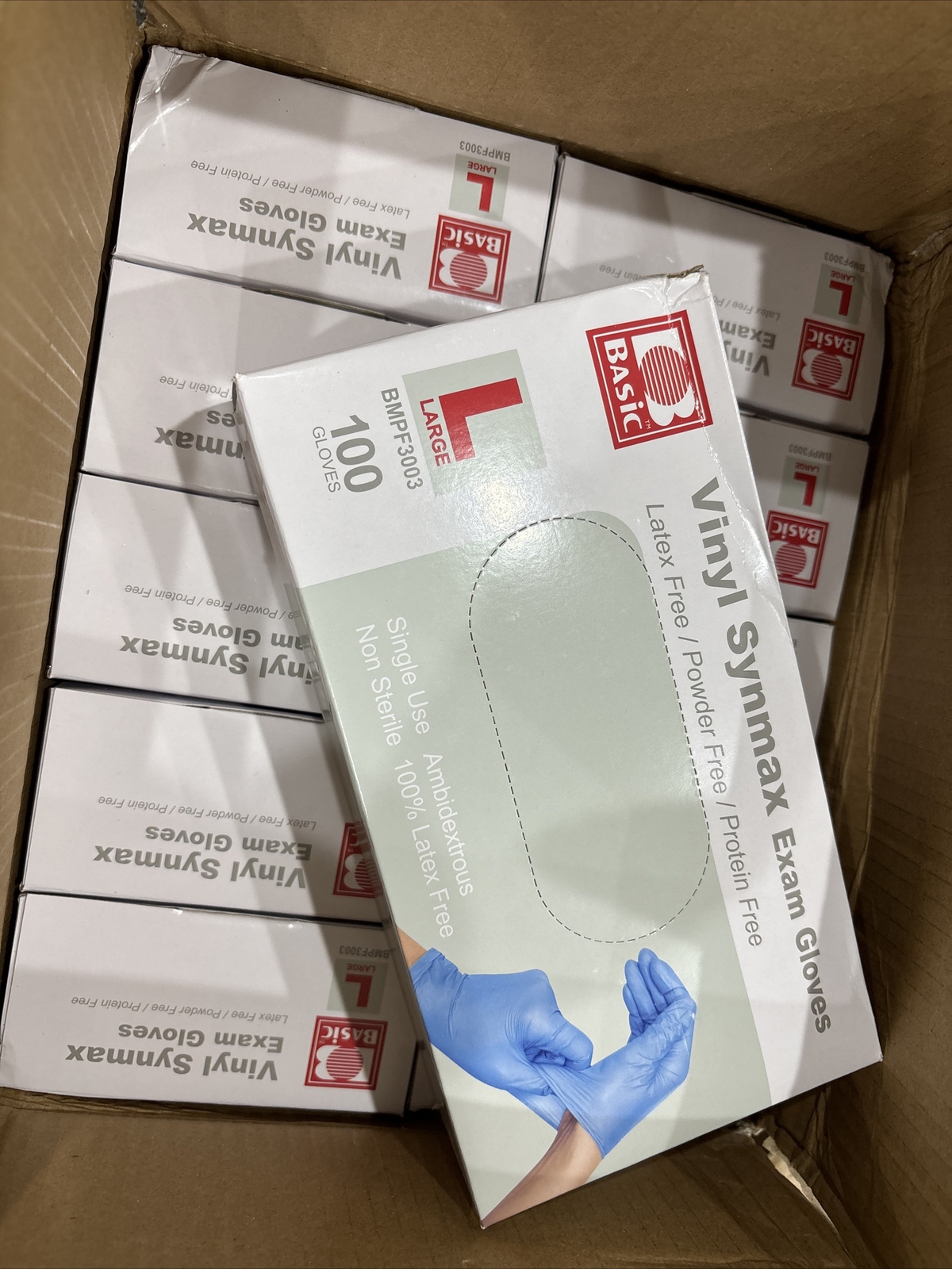 10 Boxes of 100 – Synmax Vinyl Exam Gloves Large BMPF 3003