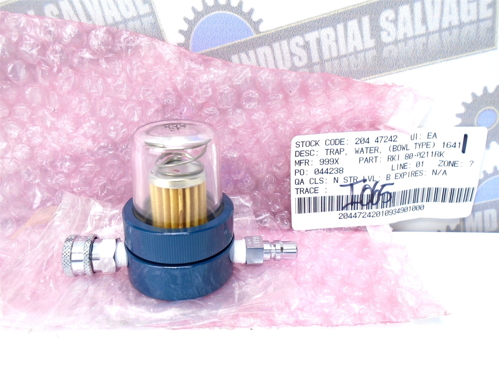 RKI – 80-0211RK – Gas Detector WATER TRAP w/1641 Fittings & Pleated Filter (NEW)