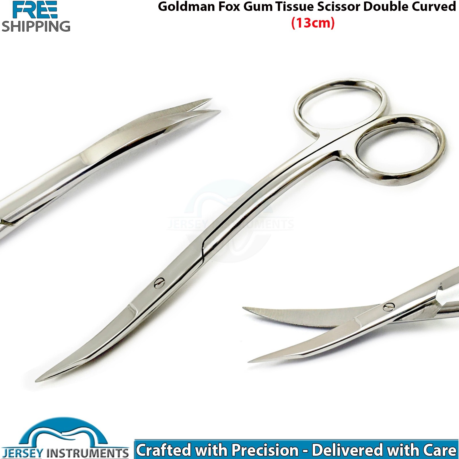 Set of 3 Goldman Fox Scissors Straight Curved Double Curved Dental Surgical New