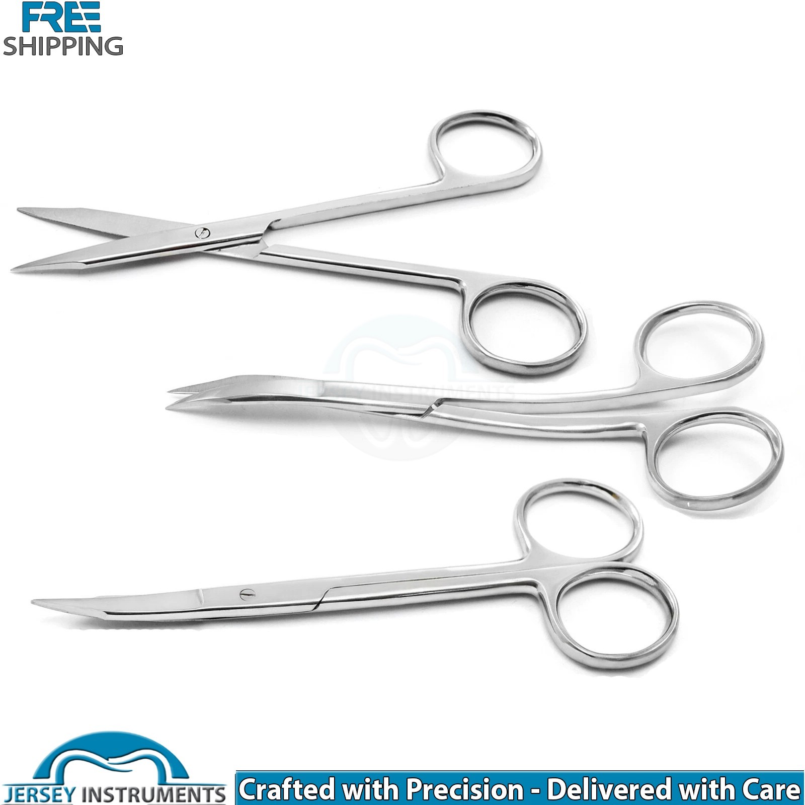 Set of 3 Goldman Fox Scissors Straight Curved Double Curved Dental Surgical New
