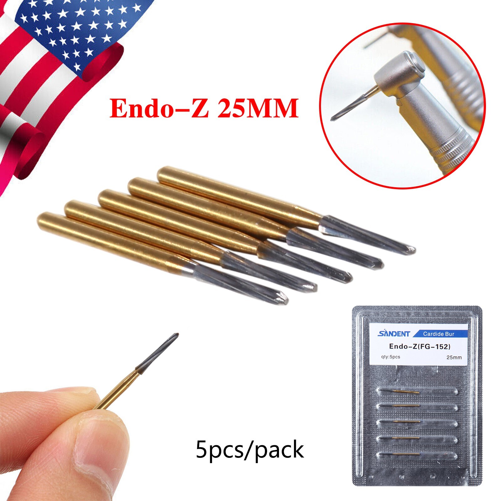 Dental Endodontic ENDO-Z Tungsten Carbide Burs FG Round Bur High Speed 25mm
