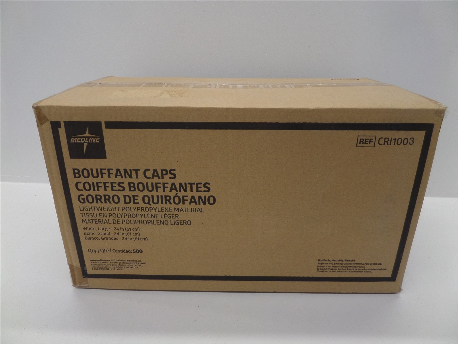 Box Of 500 Medline Bouffant Caps White, Large 24in (61cm) REF CRI1003