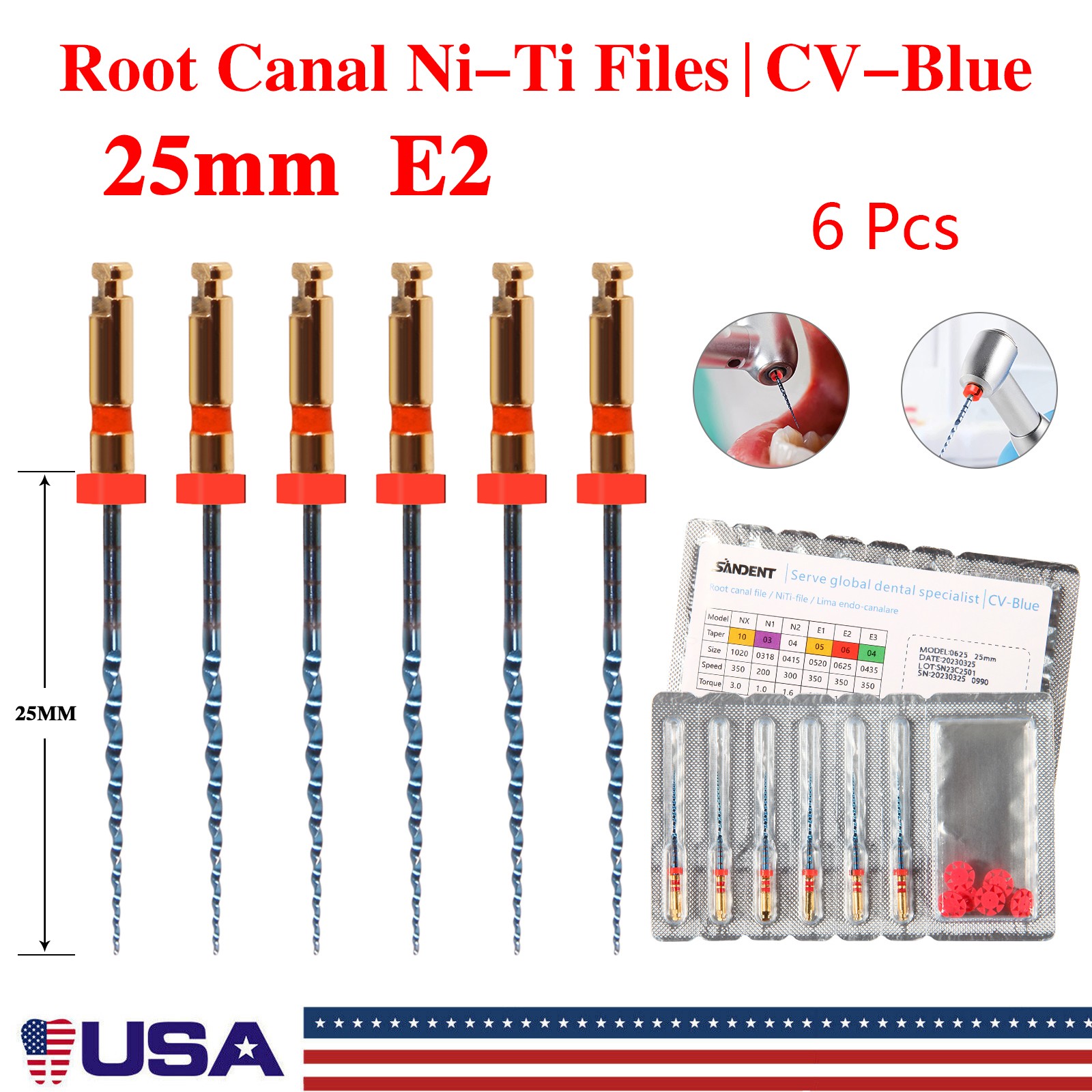 6X Dental Endodontic Rotary Files Endo Root Canal File X-Pro Taper Files 25mm E2