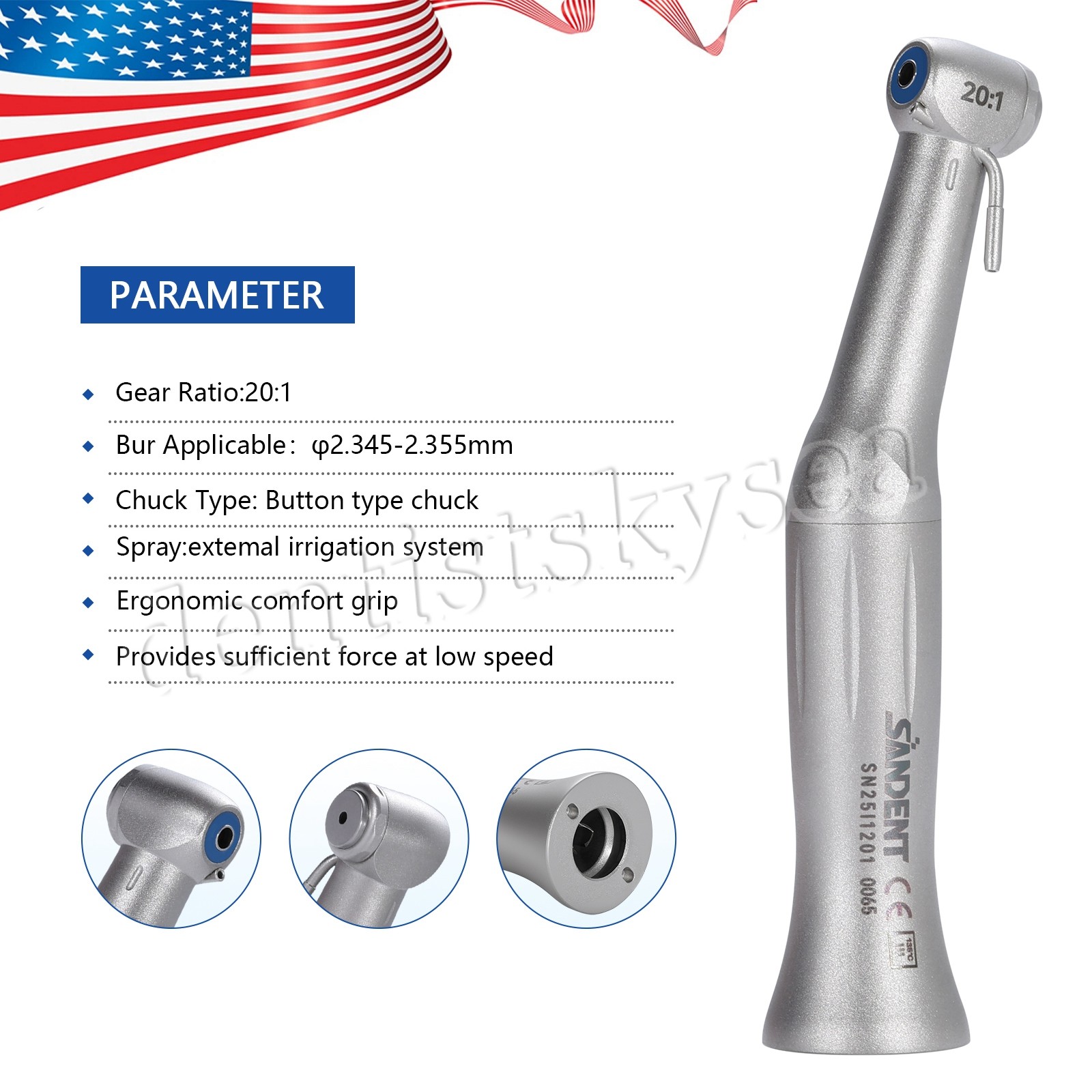 SANDENT 20:1 Reduction Implant Surgical Contra Angle Push Handpiece NY