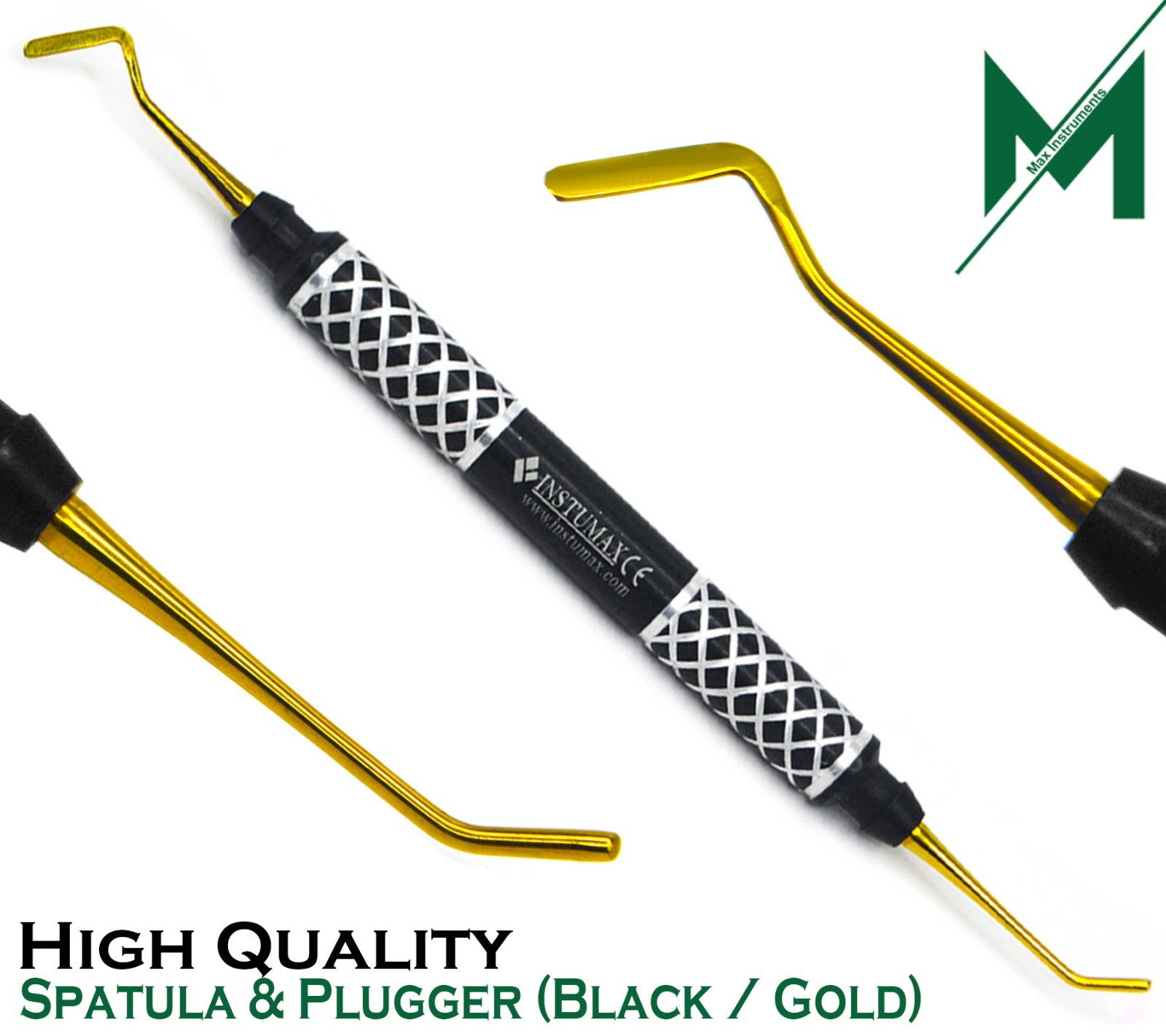 Dental Composite Filling Spatula & Plugger Titanium Gold Tips Black Handle Fancy