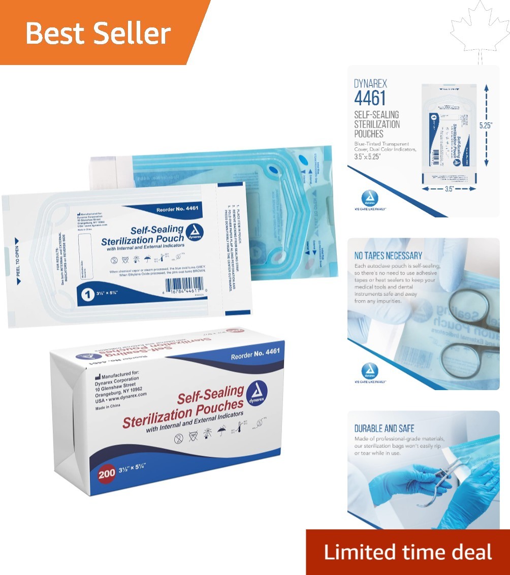 Self-Sealing Sterilization Pouches – 200 Blue-Tinted Autoclave Bags, 3.5″x5.25″