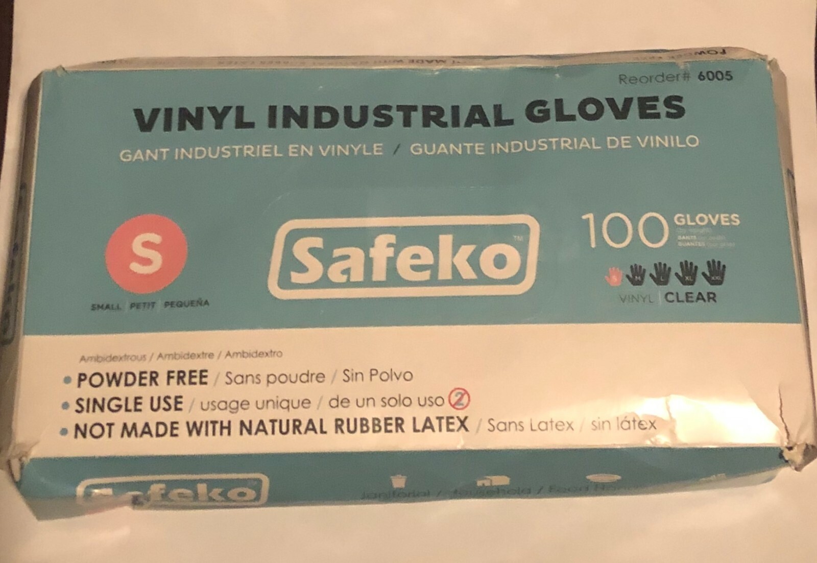 Safeko Vinyl Powder Free, Disposable Gloves-Latex Free, Small, Box of 100 Gloves