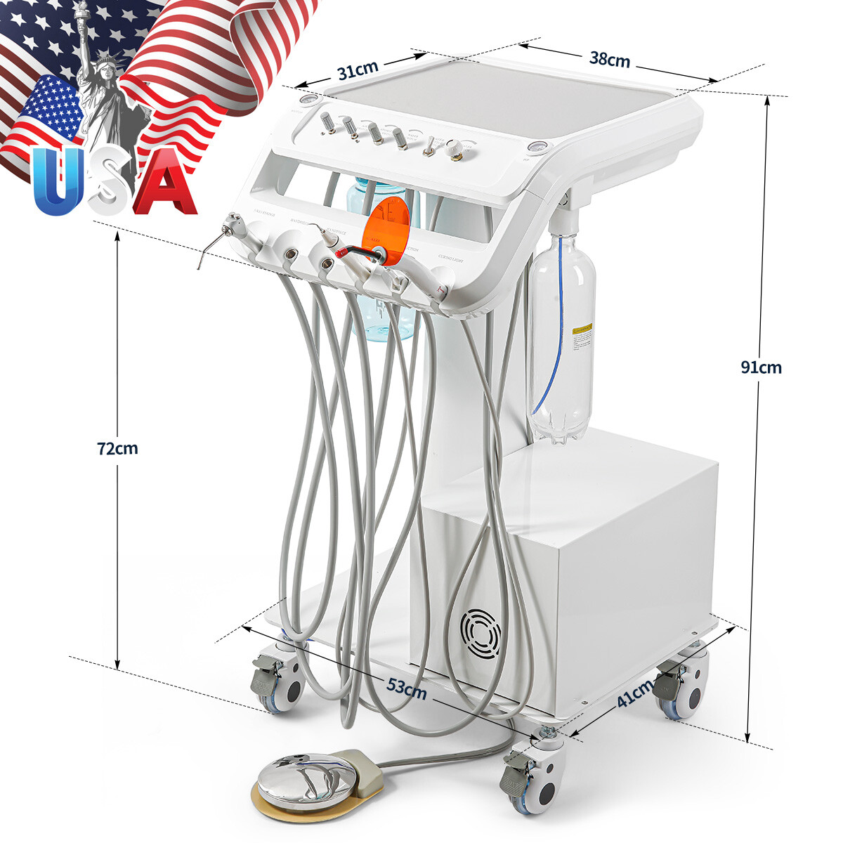 Dental Portable Mobile Delivery Unit Cart Suction System Air Compressor 4Holes